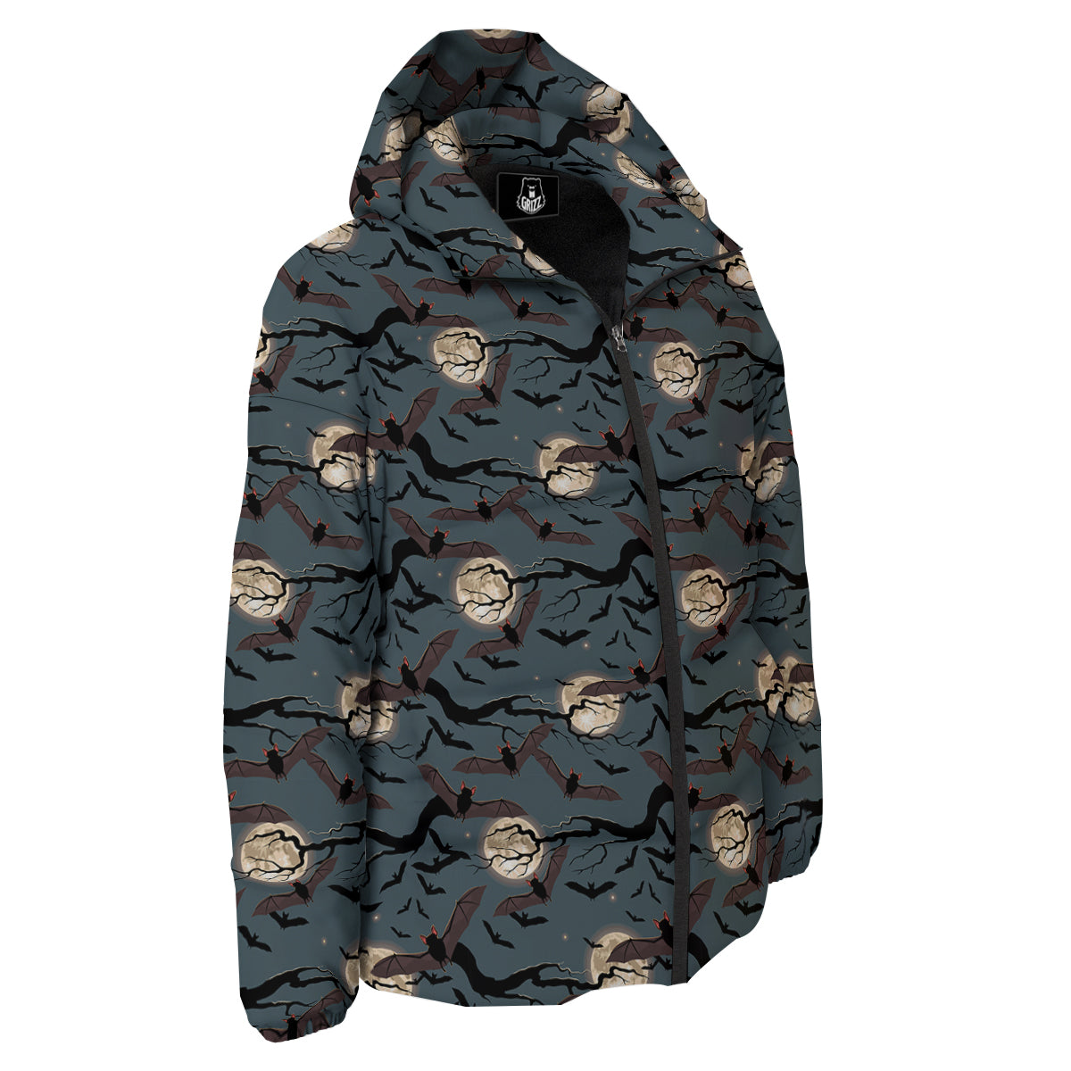 Flying Bat In The Moonlight Print Pattern Down Jacket-grizzshop