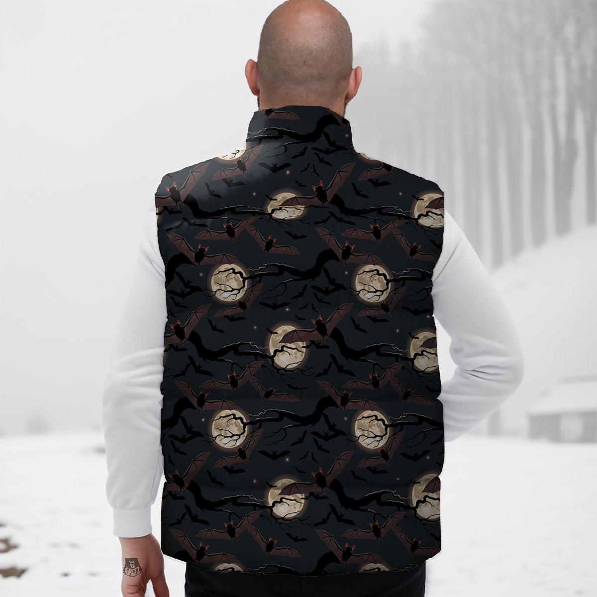 Flying Bat In The Moonlight Print Pattern Down Vest