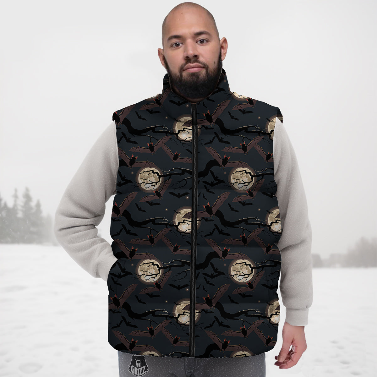 Flying Bat In The Moonlight Print Pattern Down Vest
