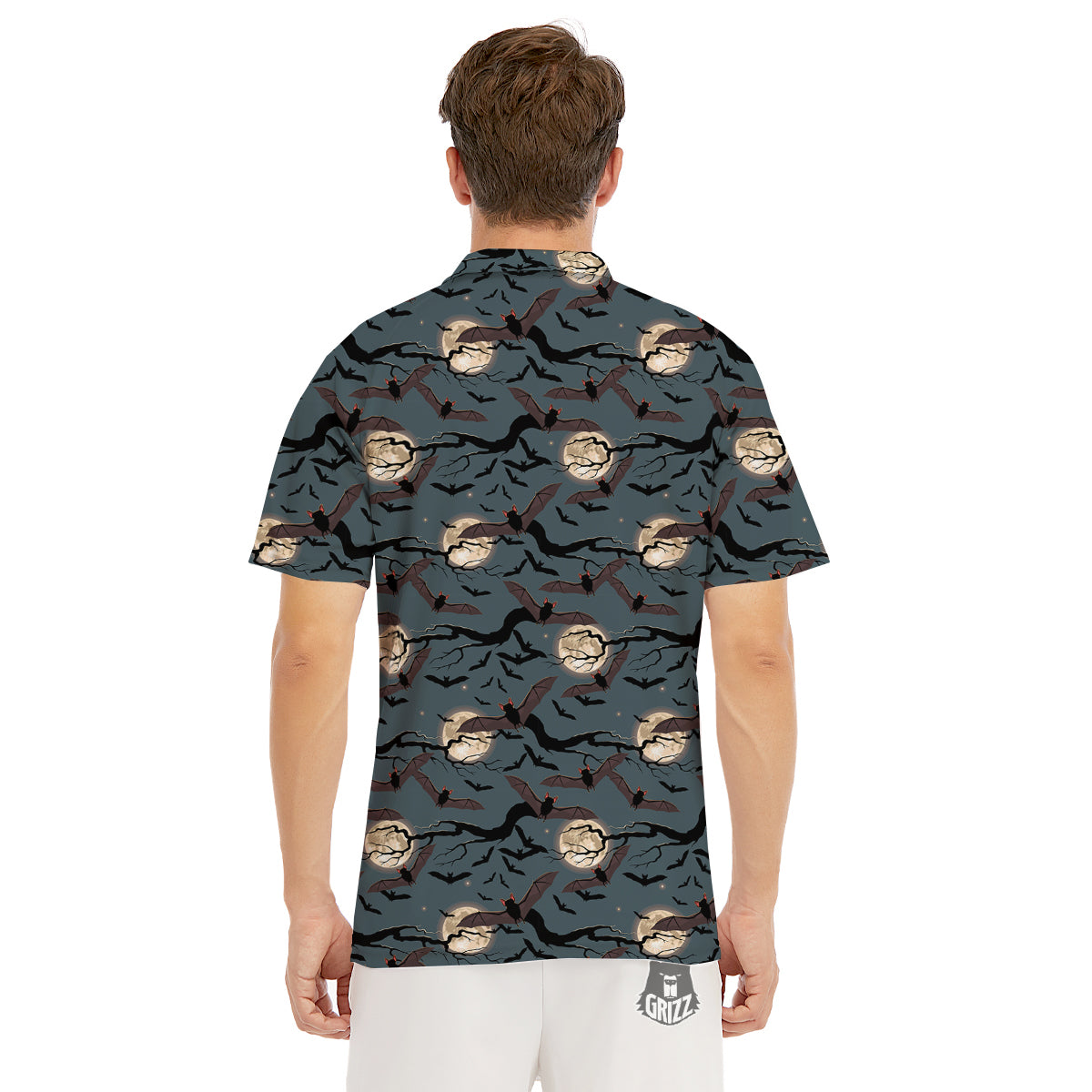 Flying Bat In The Moonlight Print Pattern Men's Golf Shirts-grizzshop