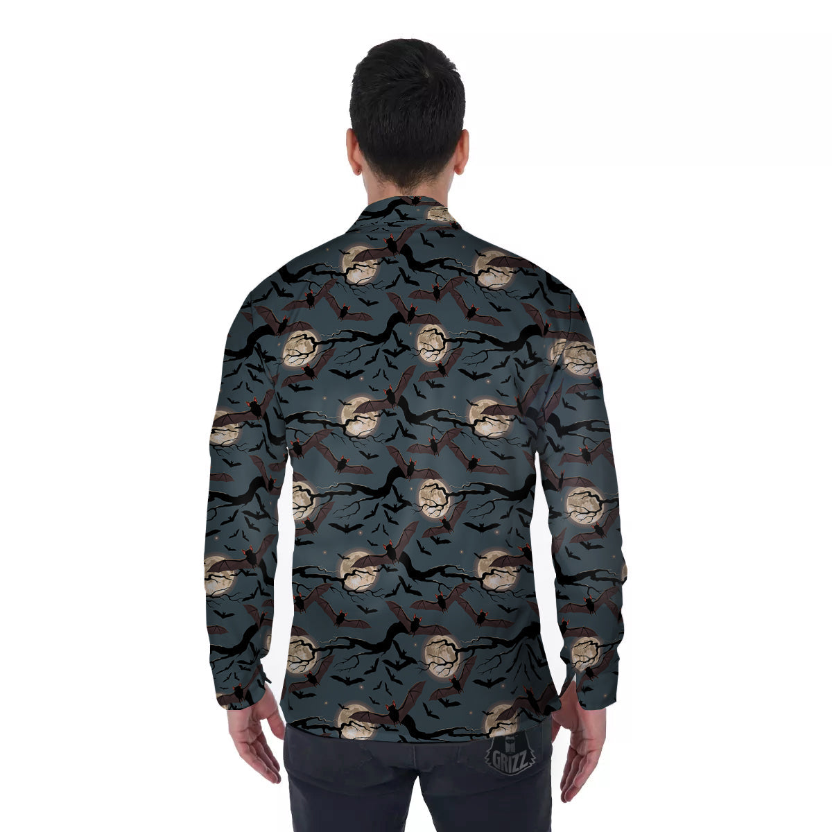 Flying Bat In The Moonlight Print Pattern Men's Long Sleeve Shirts-grizzshop