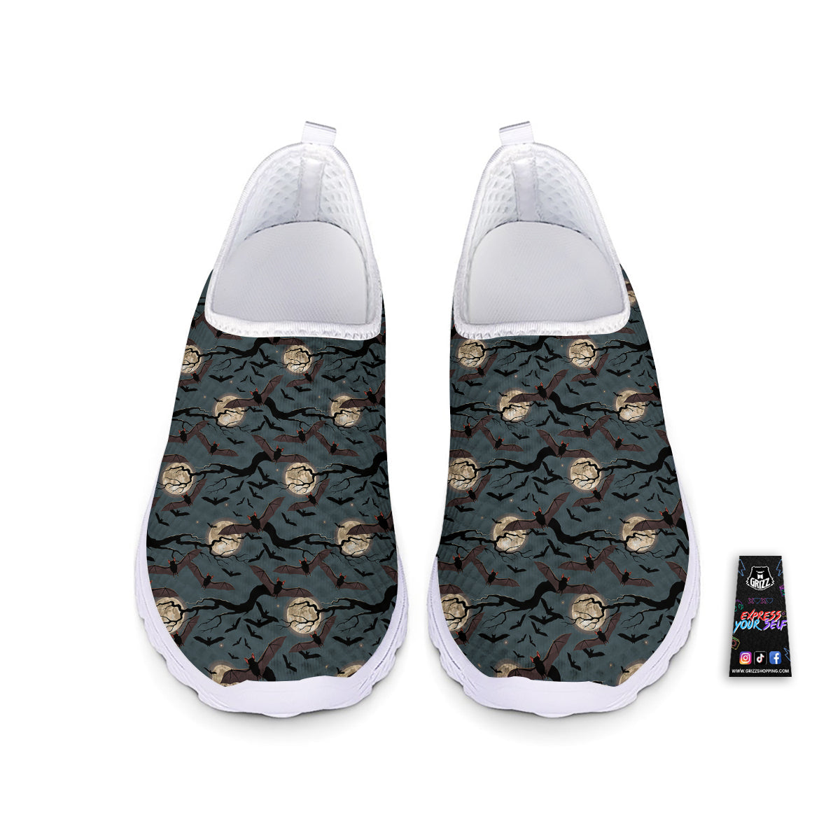 Flying Bat In The Moonlight Print Pattern Nurse Shoes-grizzshop