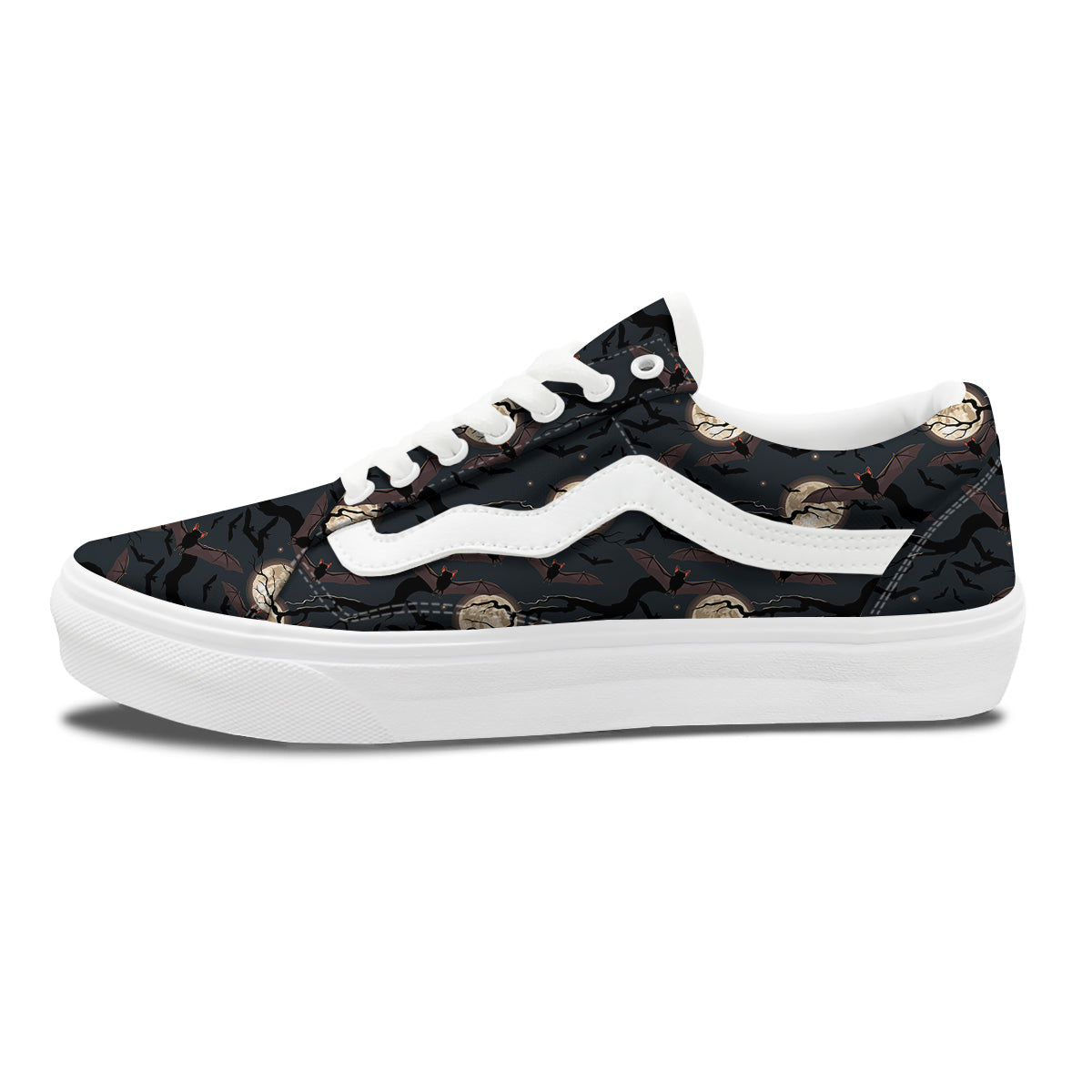 Flying Bat In The Moonlight Print Pattern Skate Shoes-grizzshop