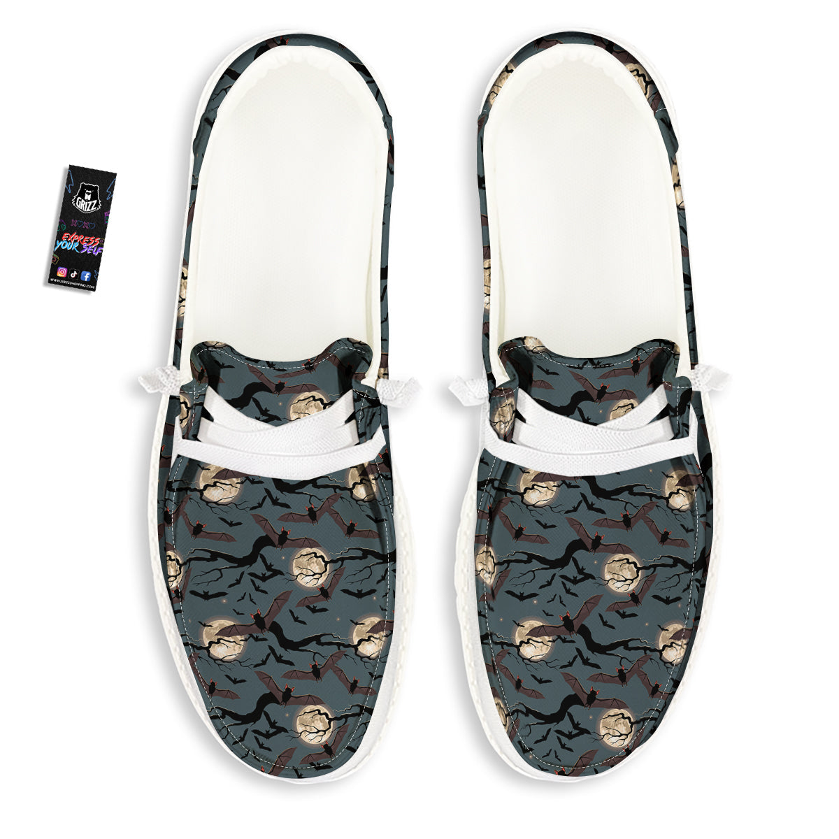 Flying Bat In The Moonlight Print Pattern White Loafers-grizzshop