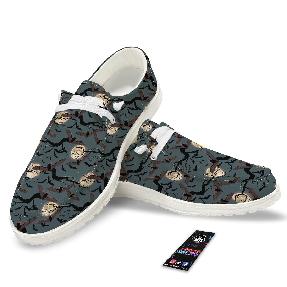 Flying Bat In The Moonlight Print Pattern White Loafers-grizzshop