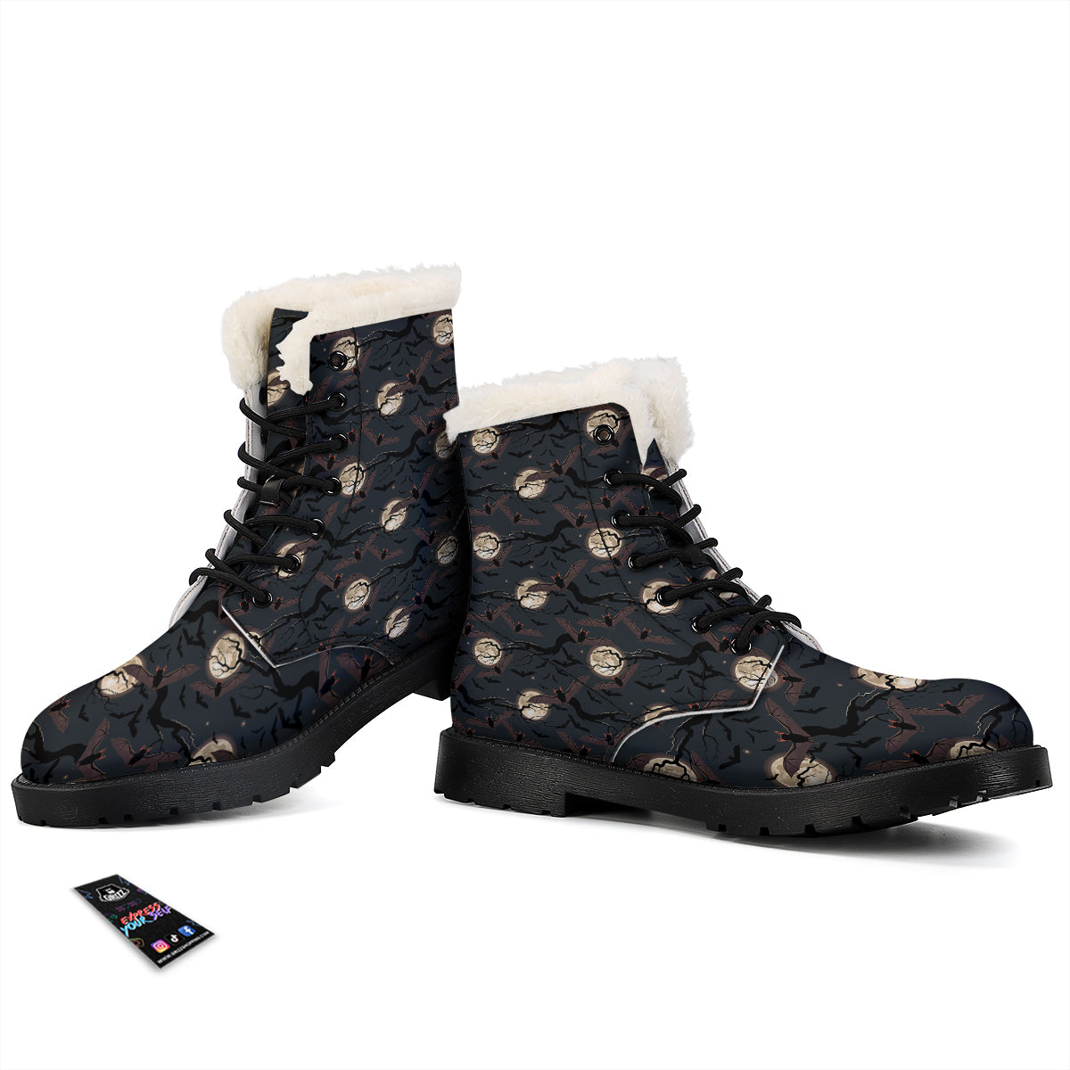 Flying Bat In The Moonlight Print Pattern Winter Boots-grizzshop