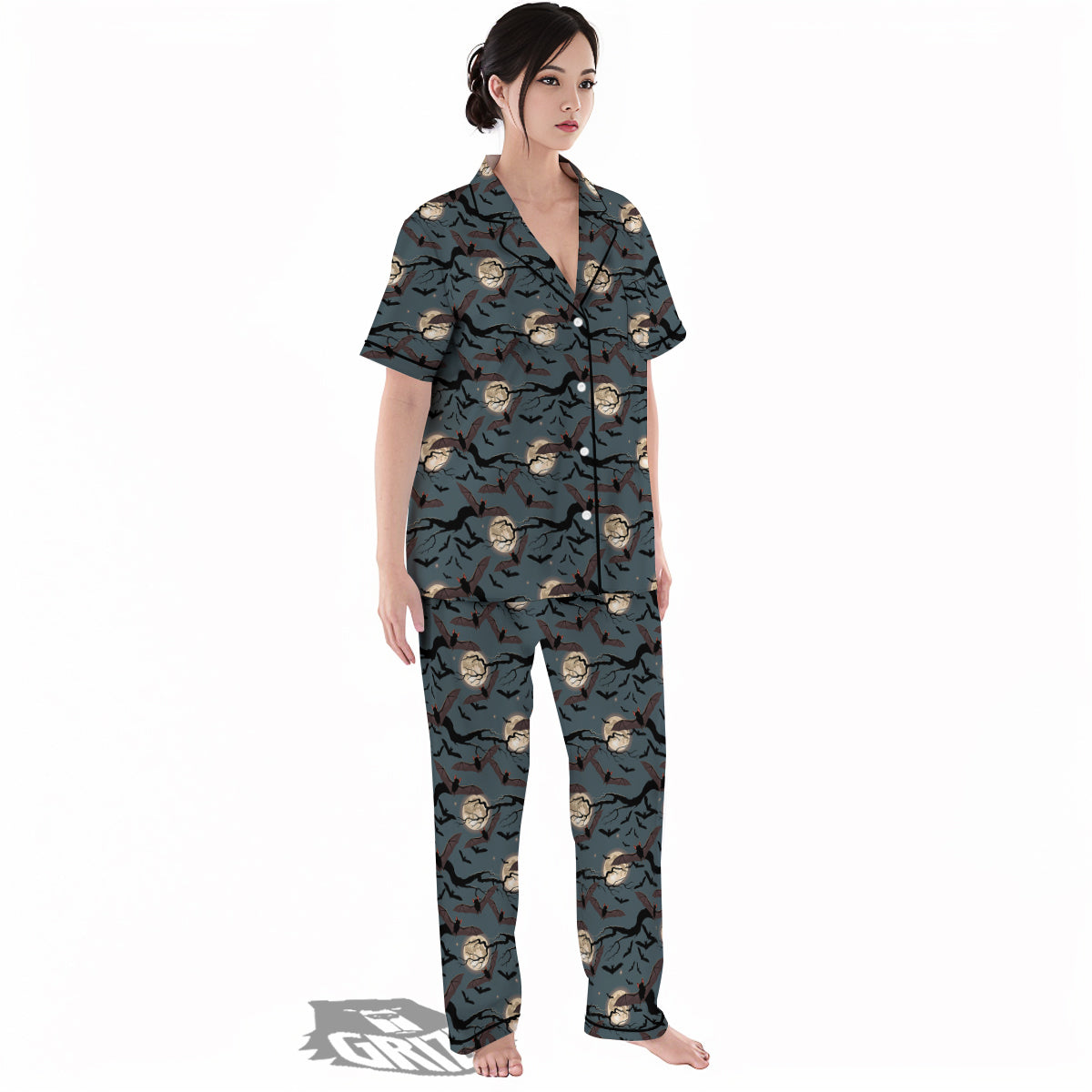Flying Bat In The Moonlight Print Pattern Women's Pajamas Set-grizzshop