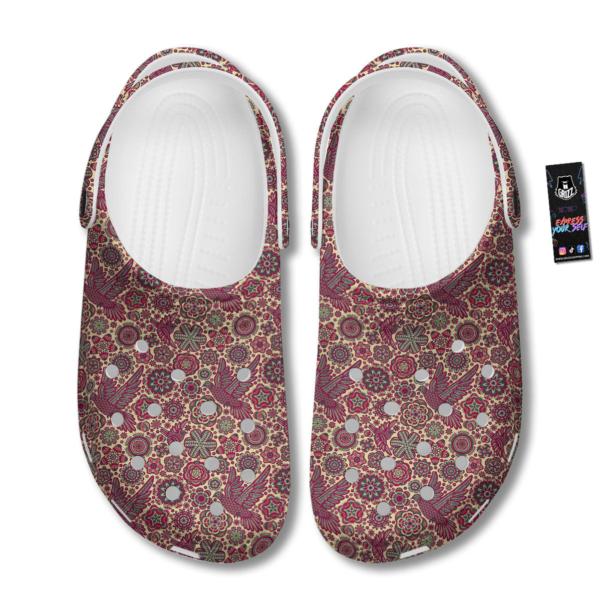 Flying Bird Mandala Print Pattern Clog-grizzshop