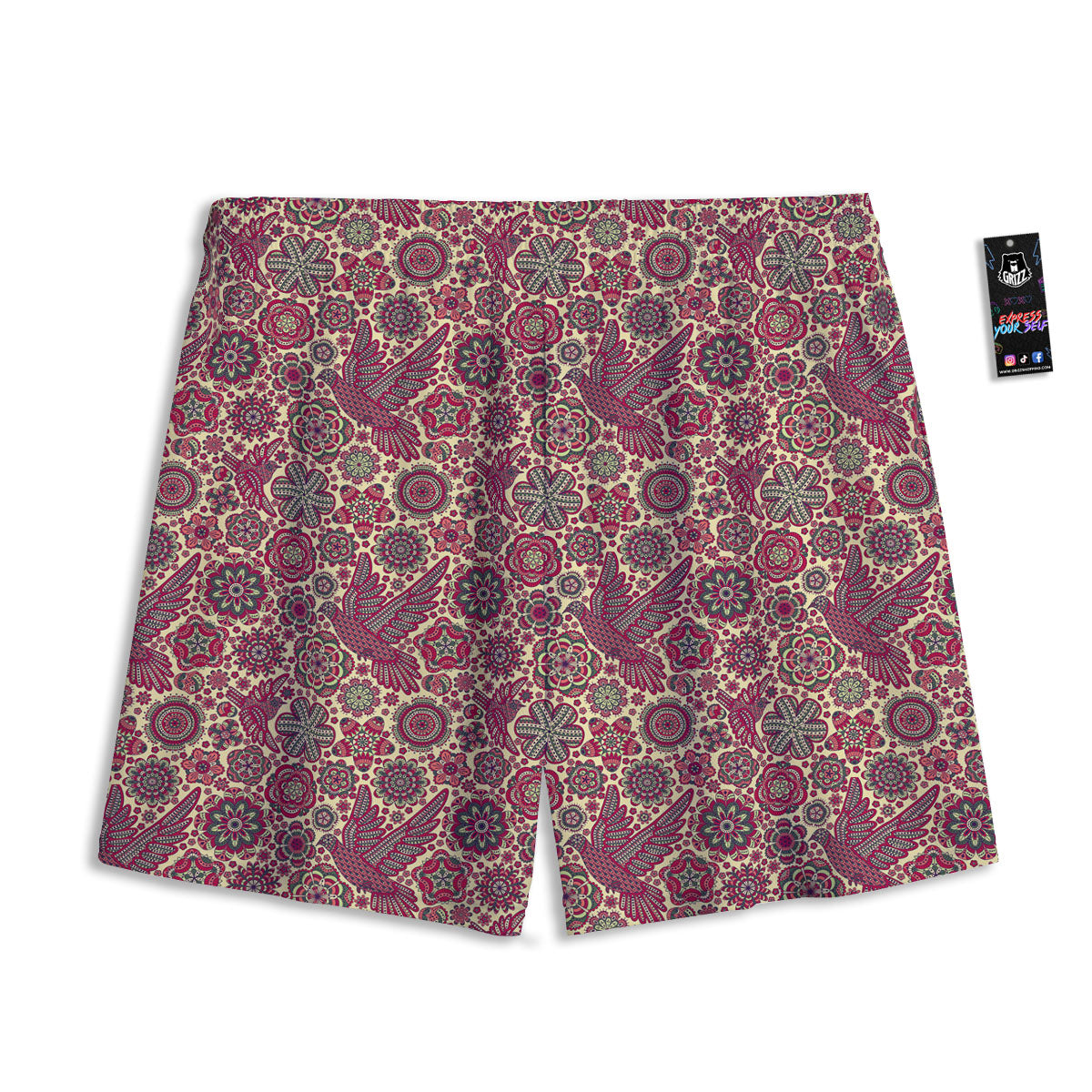 Flying Bird Mandala Print Pattern Mesh Shorts-grizzshop