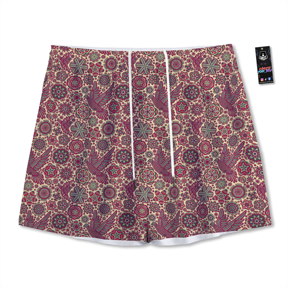 Flying Bird Mandala Print Pattern Mesh Shorts-grizzshop