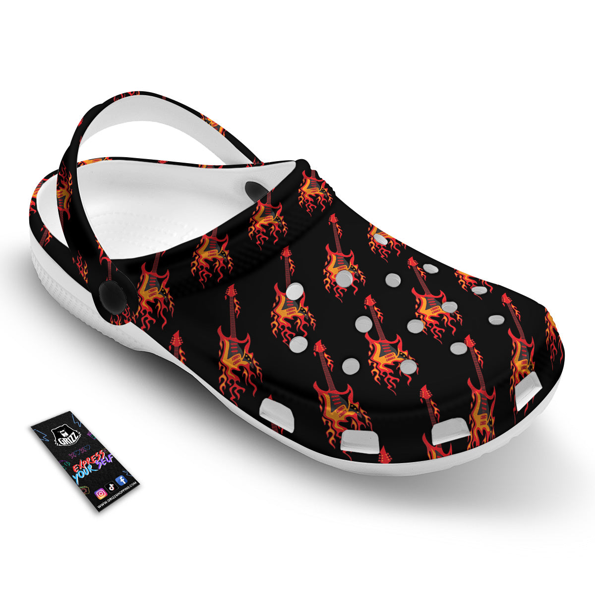 Flying Burning Guitars Print Pattern Clog-grizzshop