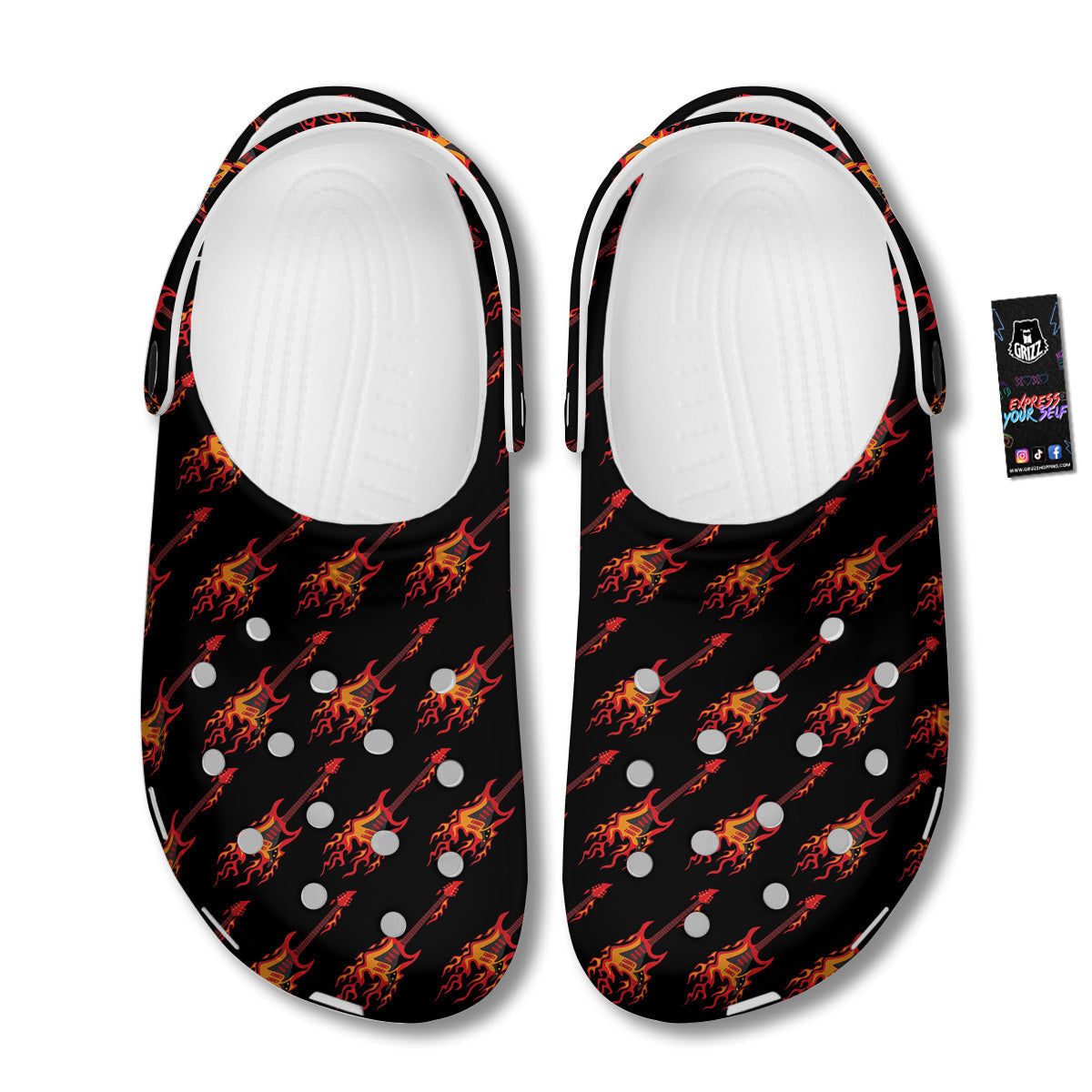 Flying Burning Guitars Print Pattern Clog-grizzshop