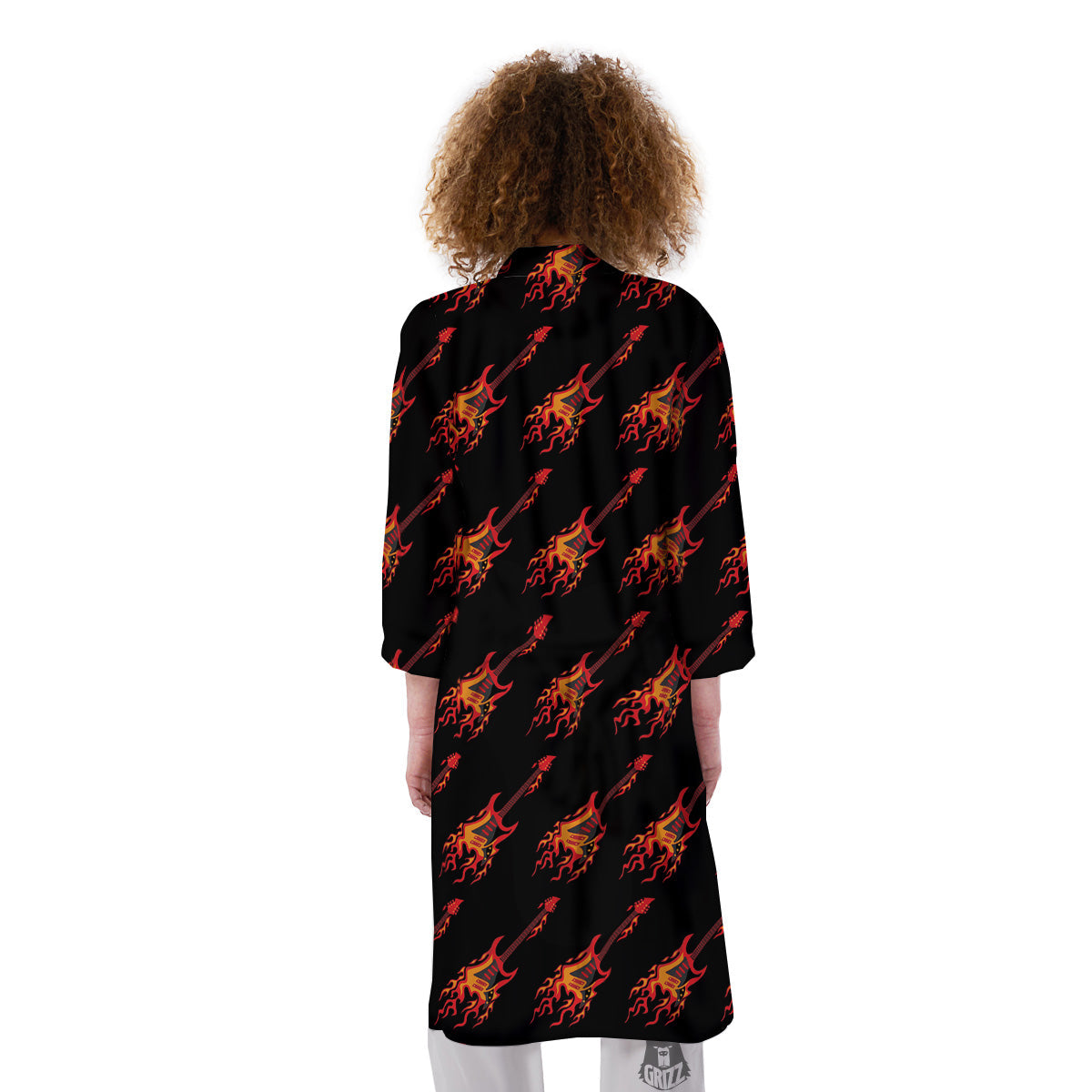 Flying Burning Guitars Print Pattern Kimono-grizzshop
