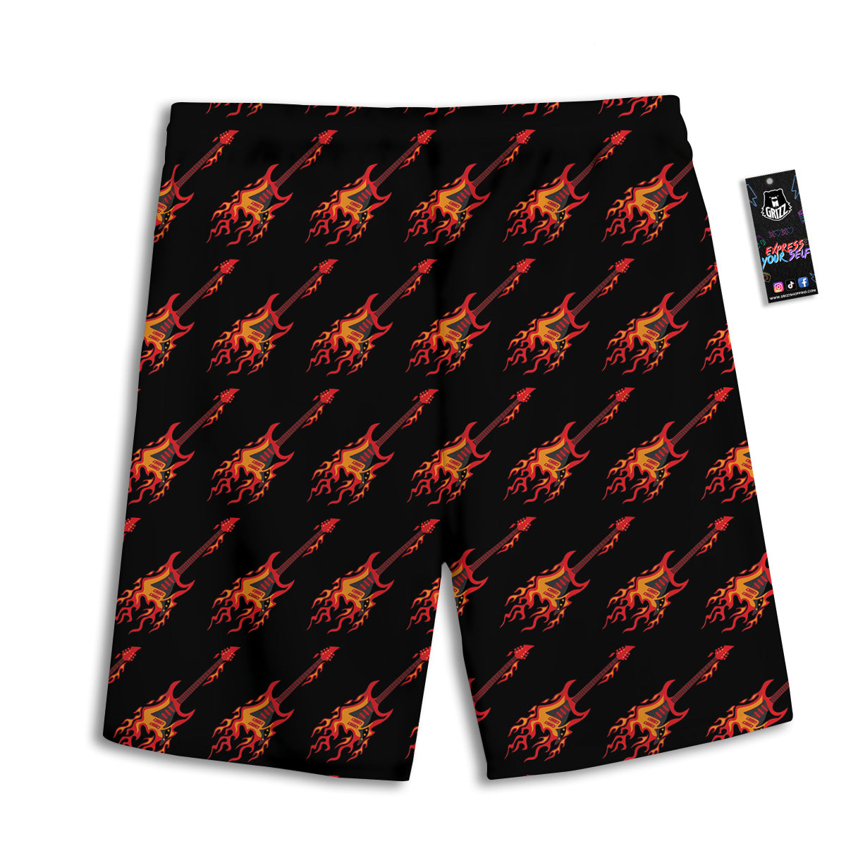 Flying Burning Guitars Print Pattern Men's Athletic Shorts