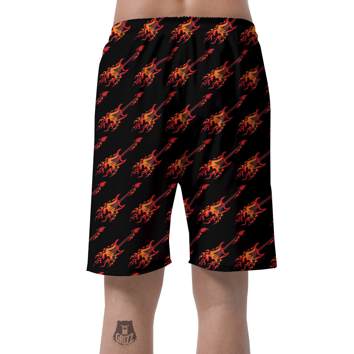 Flying Burning Guitars Print Pattern Men's Shorts-grizzshop