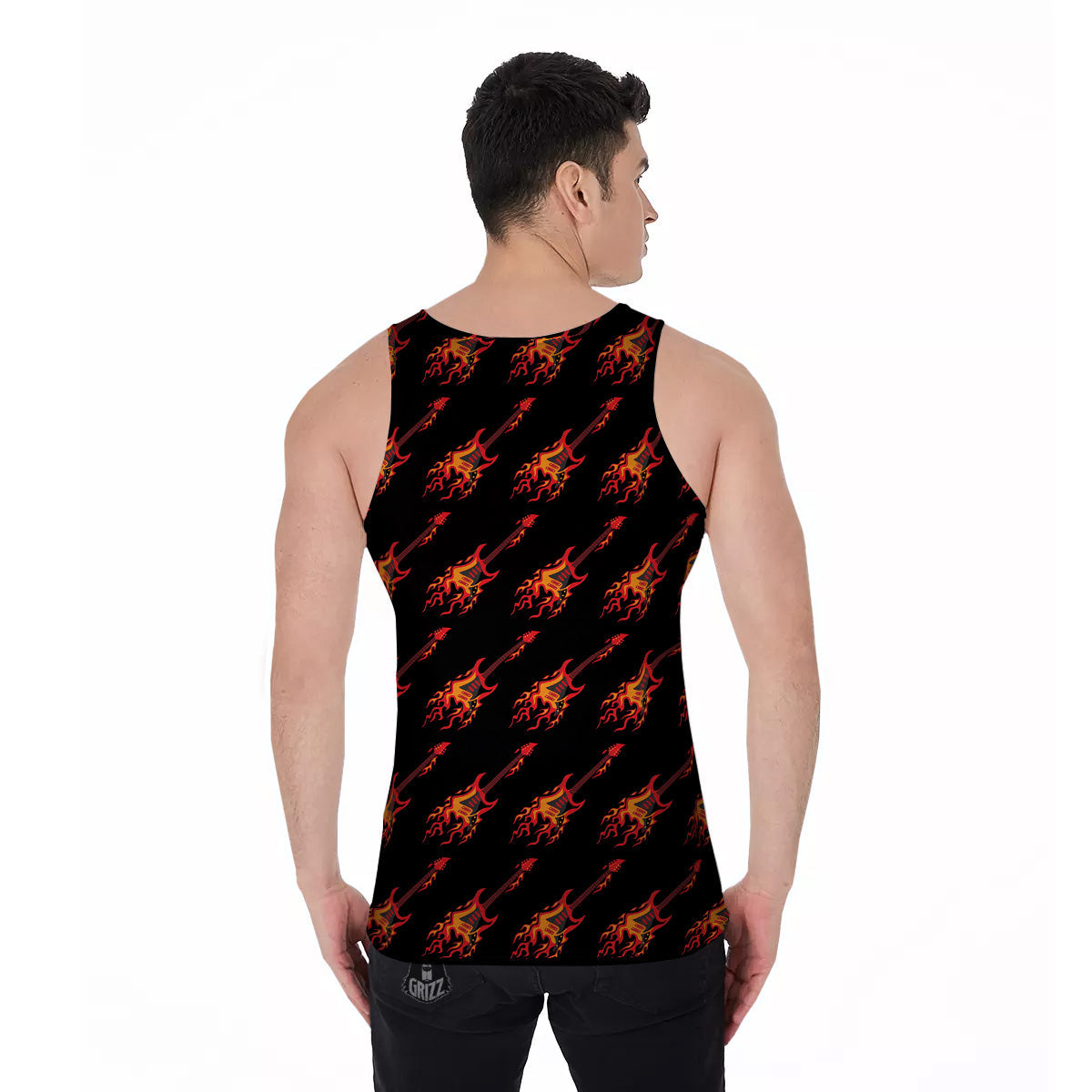 Flying Burning Guitars Print Pattern Men's Tank Top-grizzshop