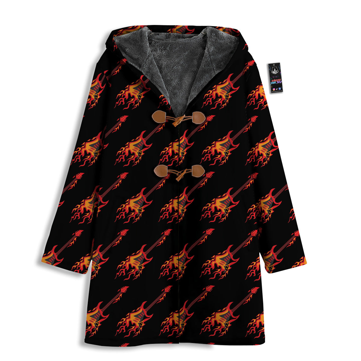 Flying Burning Guitars Print Pattern Men's Windbreaker Jacket-grizzshop