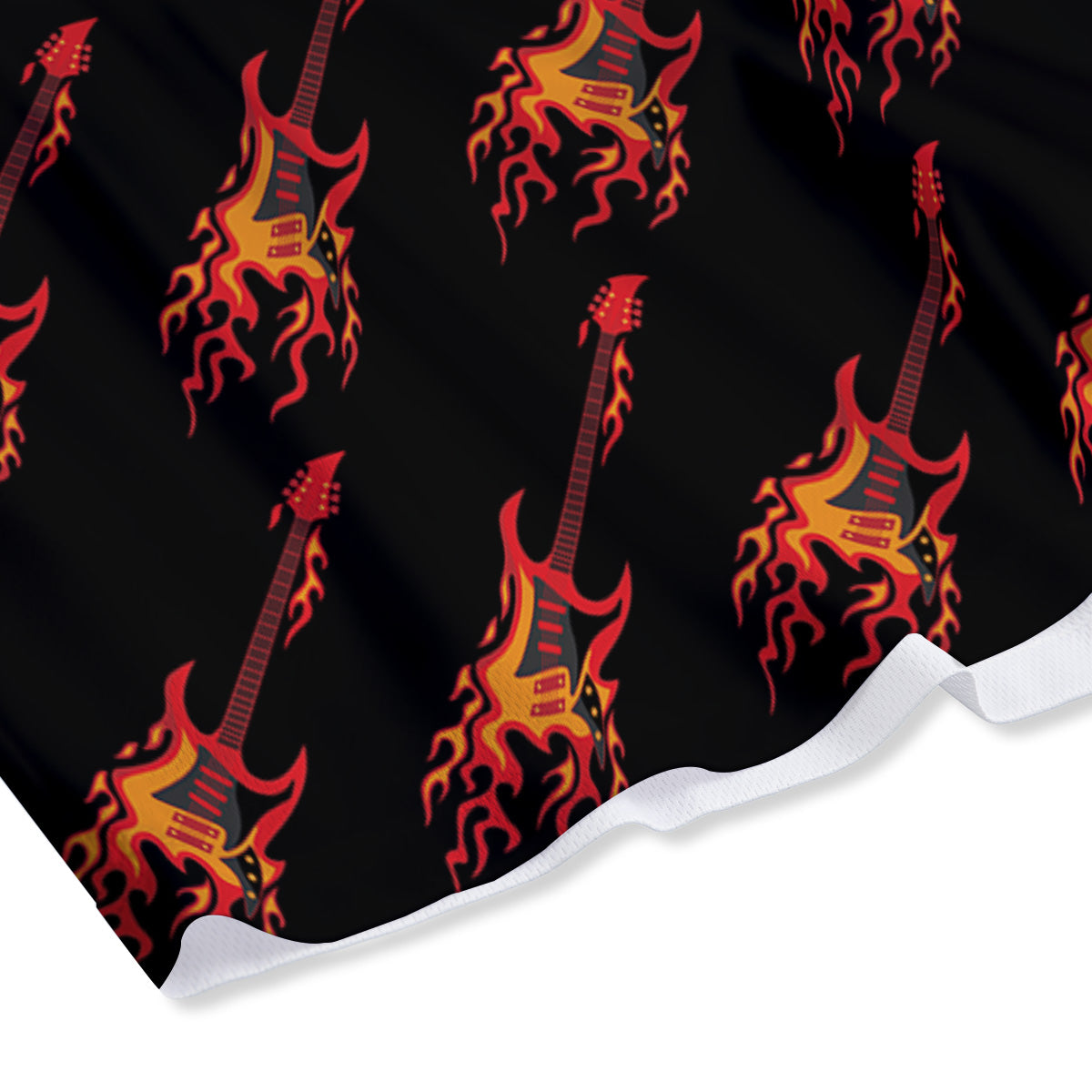 Flying Burning Guitars Print Pattern Mesh Shorts-grizzshop