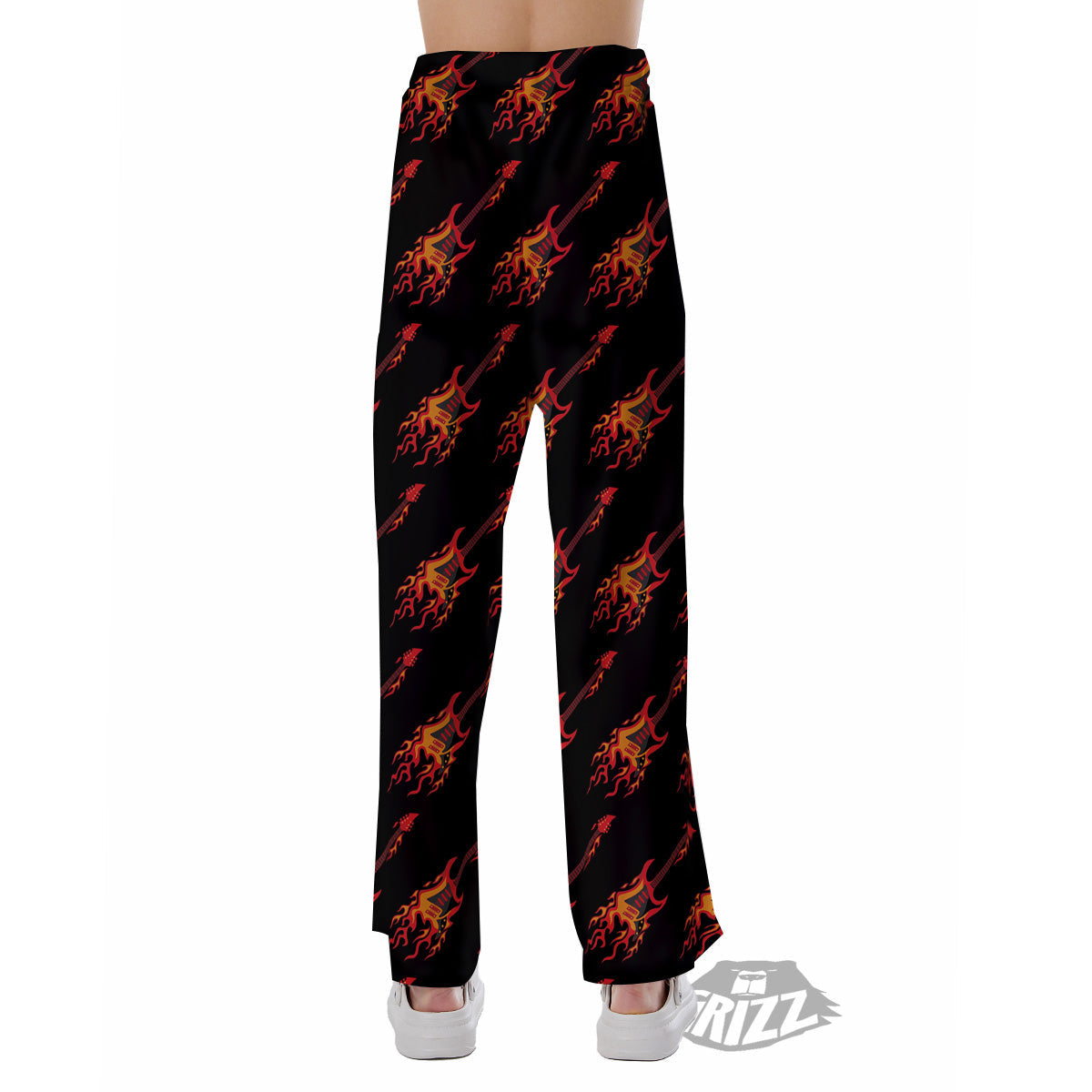 Flying Burning Guitars Print Pattern Pajama Pants-grizzshop