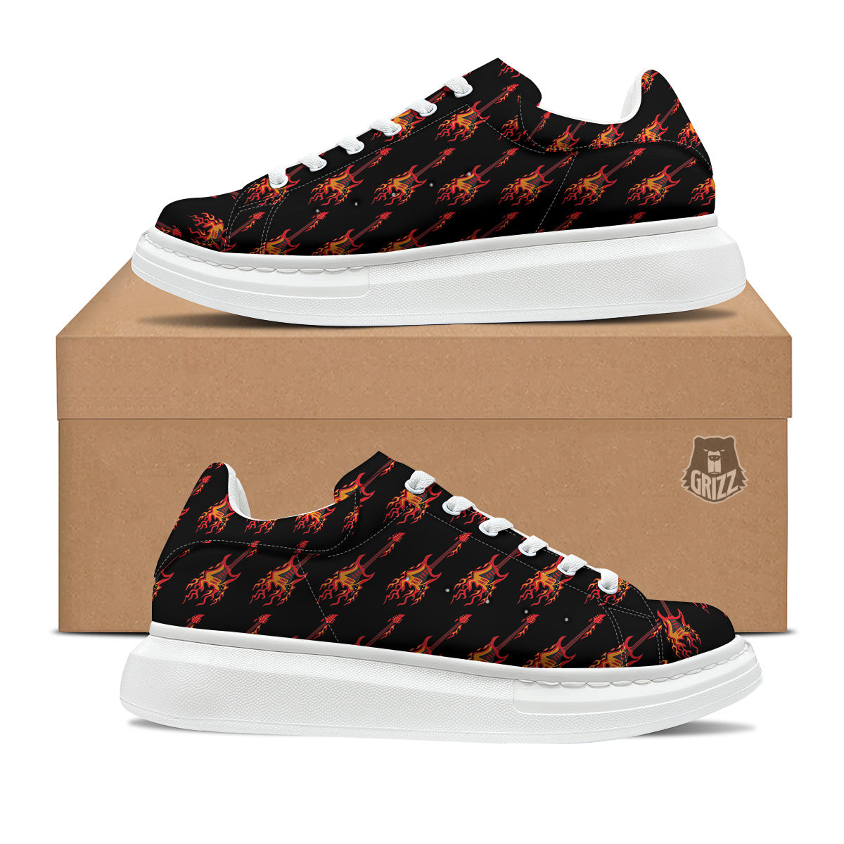 Flying Burning Guitars Print Pattern Platform Shoes-grizzshop