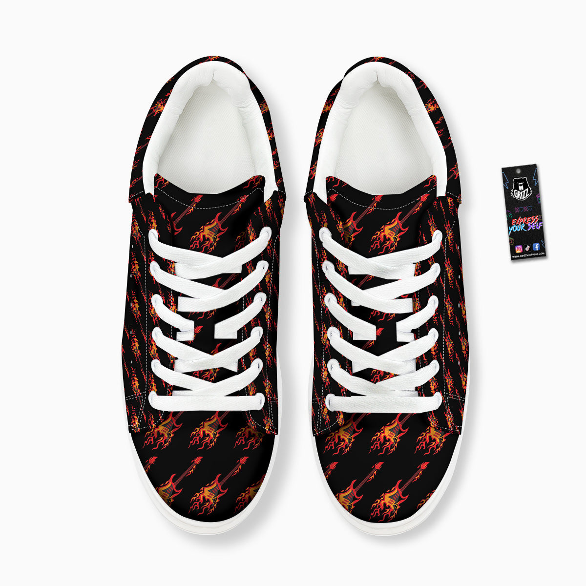 Flying Burning Guitars Print Pattern Platform Shoes-grizzshop