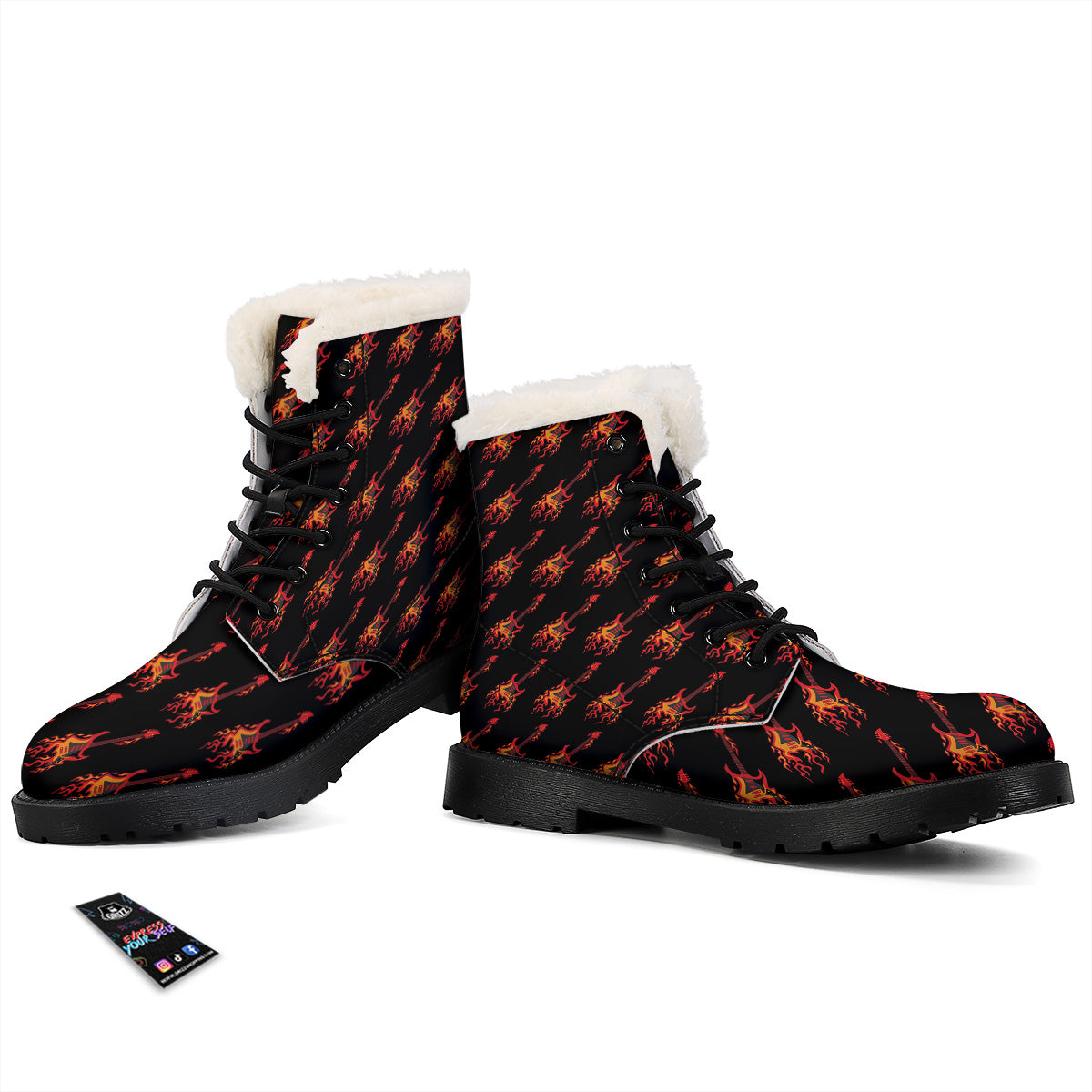 Flying Burning Guitars Print Pattern Winter Boots-grizzshop