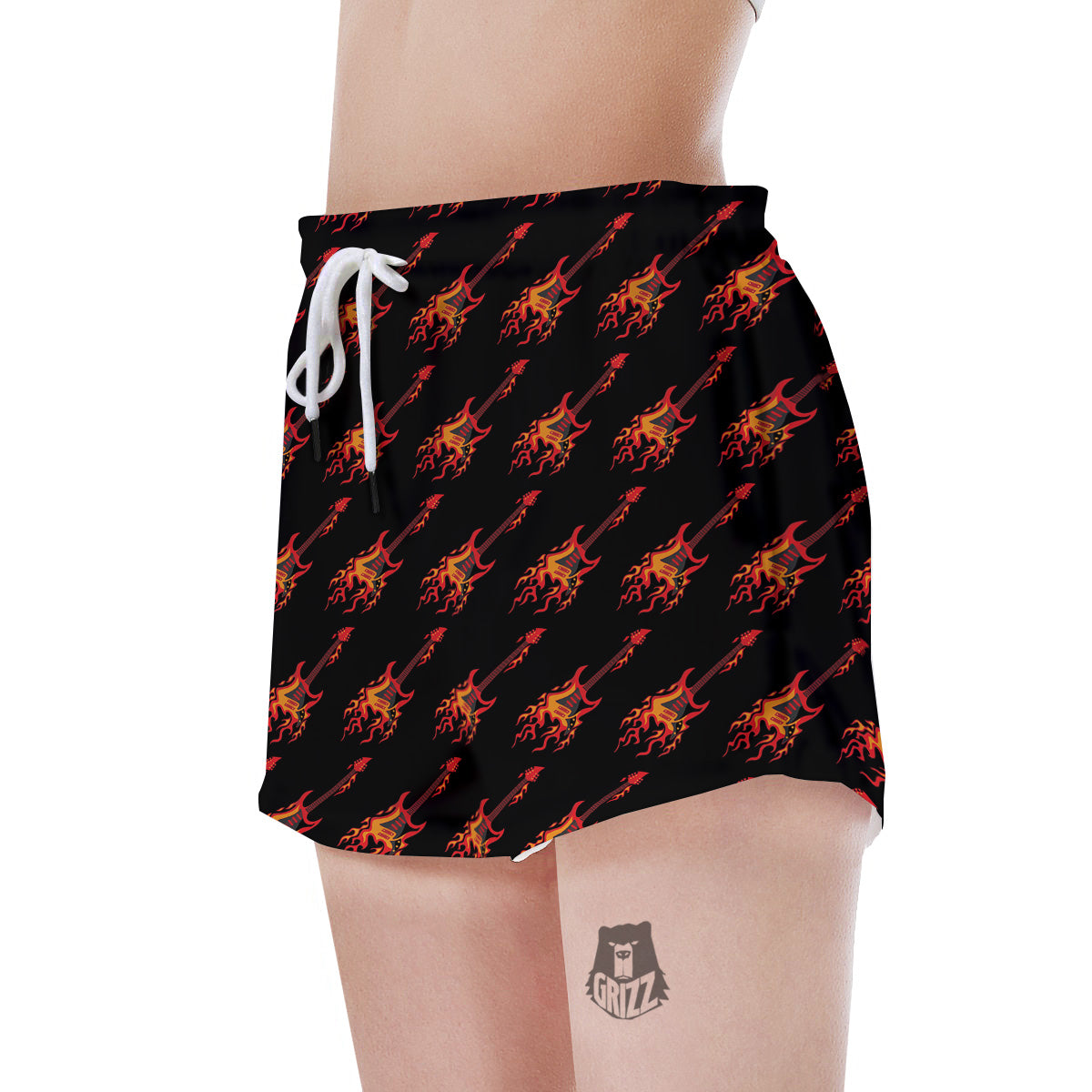 Flying Burning Guitars Print Pattern Women's Shorts-grizzshop