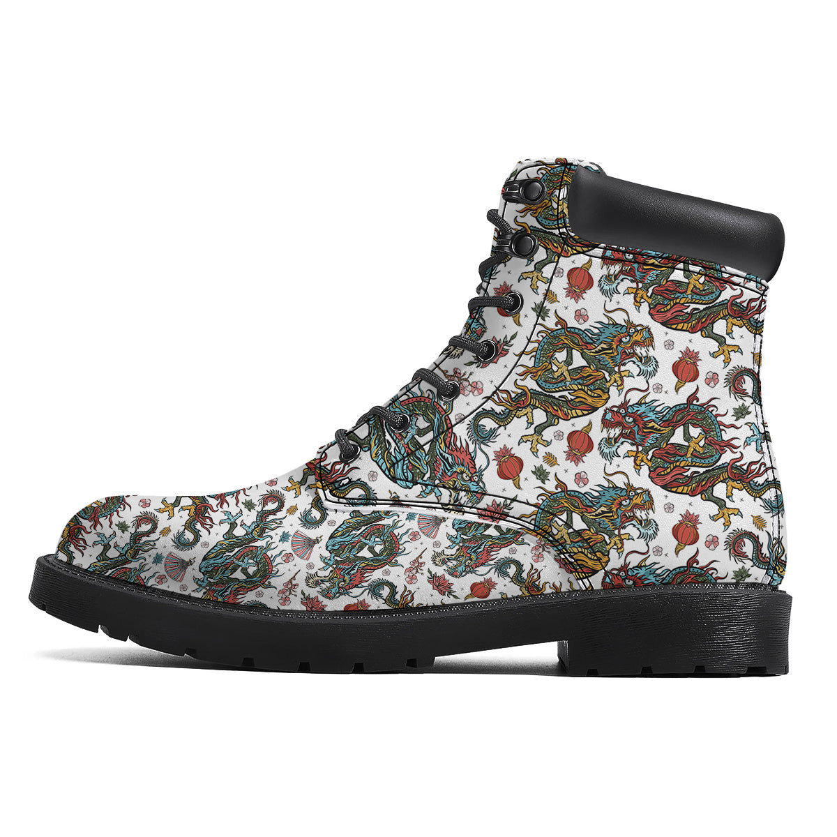Flying Chinese Dragons Tattoo Print Pattern Boots-grizzshop