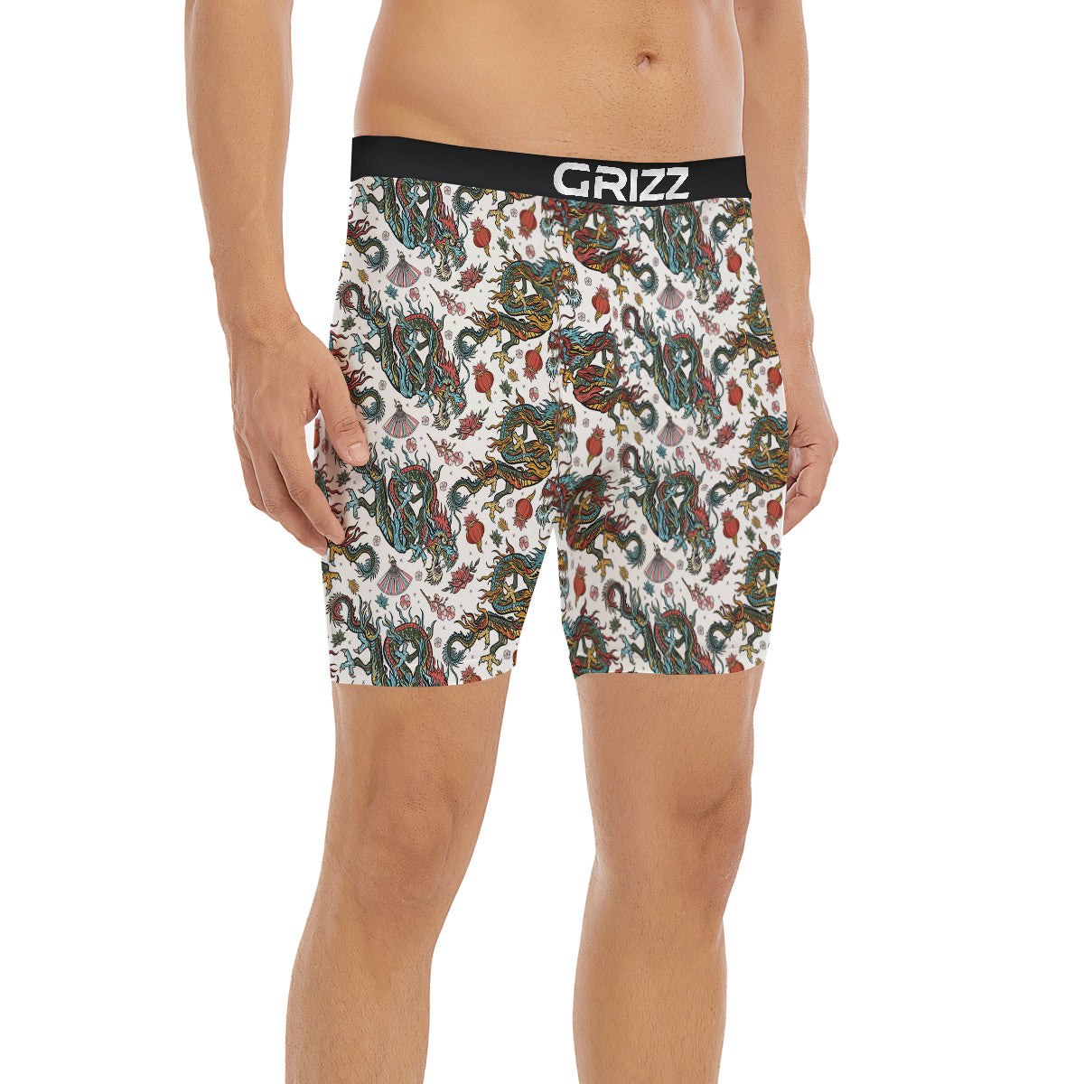 Flying Chinese Dragons Tattoo Print Pattern Boxer Briefs-grizzshop