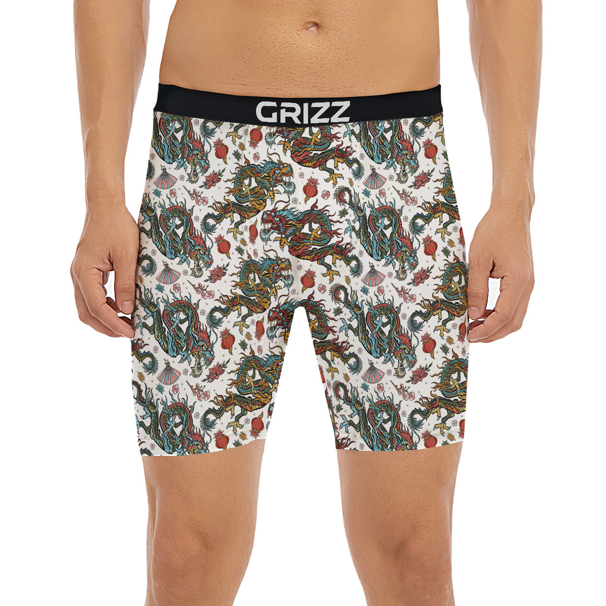 Flying Chinese Dragons Tattoo Print Pattern Boxer Briefs-grizzshop