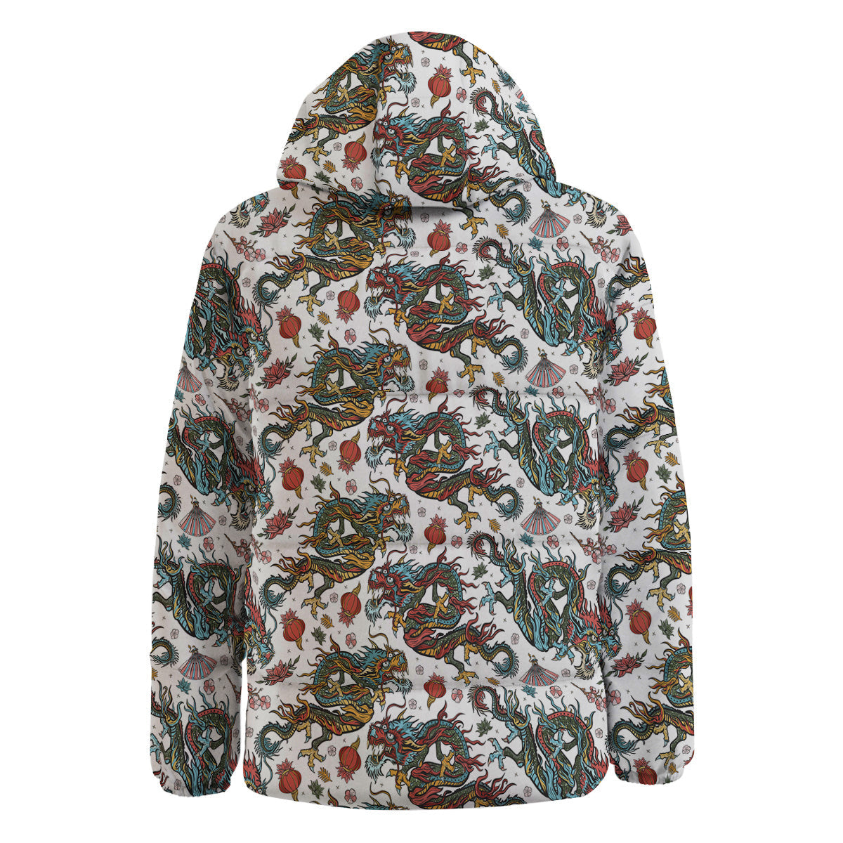 Flying Chinese Dragons Tattoo Print Pattern Down Jacket-grizzshop