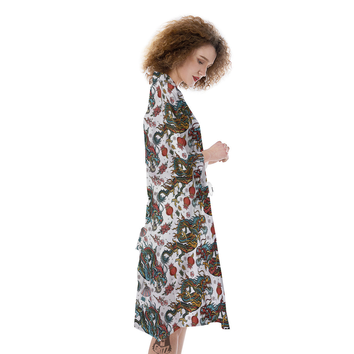Flying Chinese Dragons Tattoo Print Pattern Kimono-grizzshop