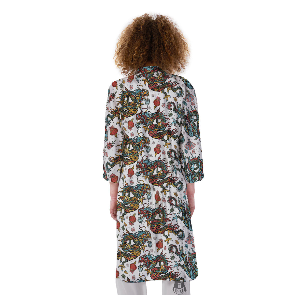 Flying Chinese Dragons Tattoo Print Pattern Kimono-grizzshop