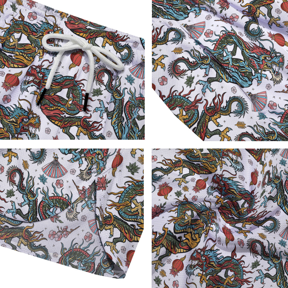 Flying Chinese Dragons Tattoo Print Pattern Men's Running Shorts-grizzshop
