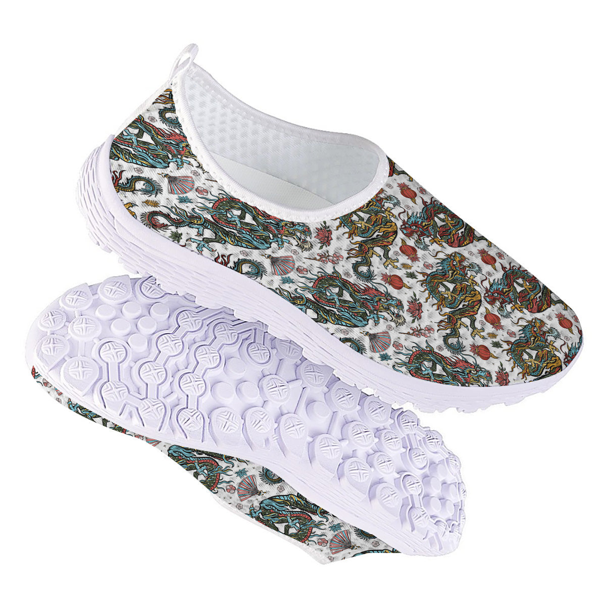 Flying Chinese Dragons Tattoo Print Pattern Nurse Shoes-grizzshop