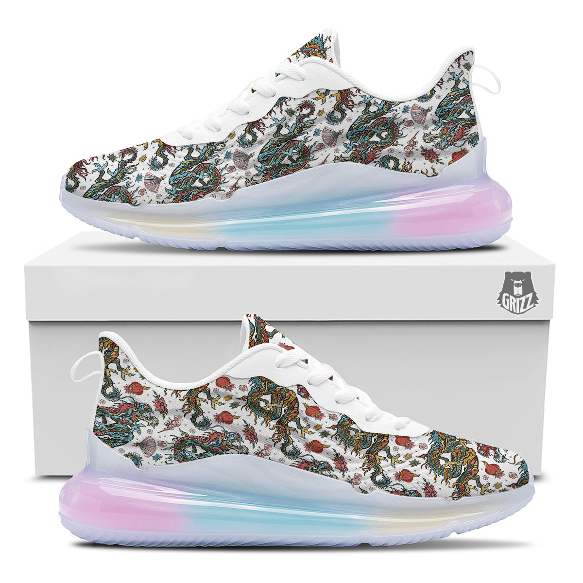 Flying Chinese Dragons Tattoo Print Pattern Running Sneakers-grizzshop
