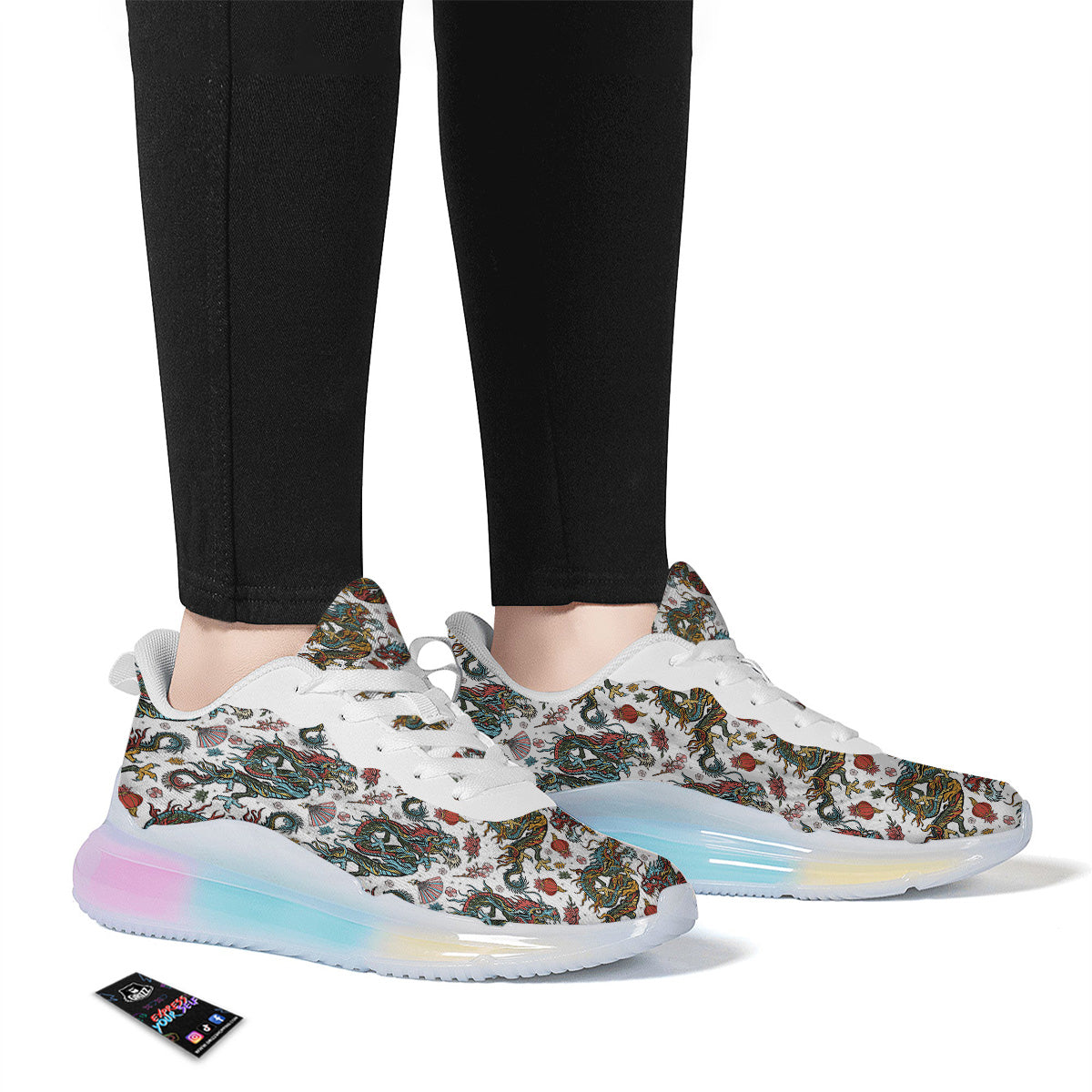 Flying Chinese Dragons Tattoo Print Pattern Running Sneakers-grizzshop