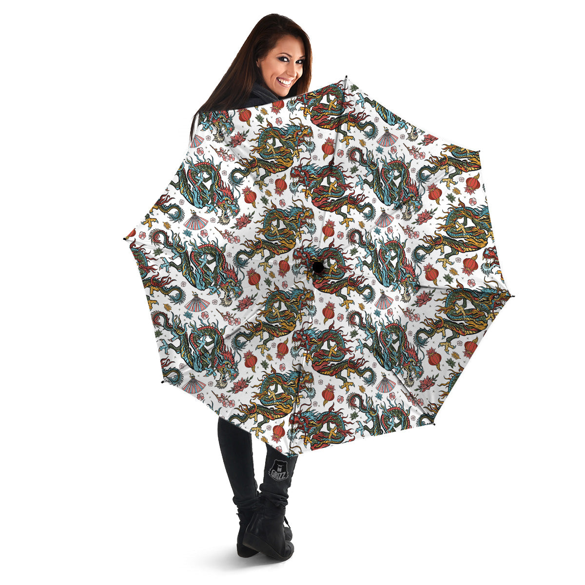 Flying Chinese Dragons Tattoo Print Pattern Umbrella-grizzshop
