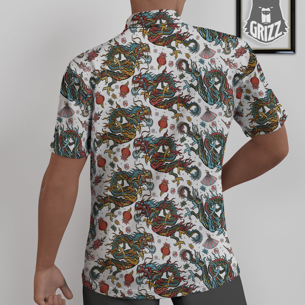 Flying Chinese Dragons Tattoo Print Pattern Untucked Shirts-grizzshop