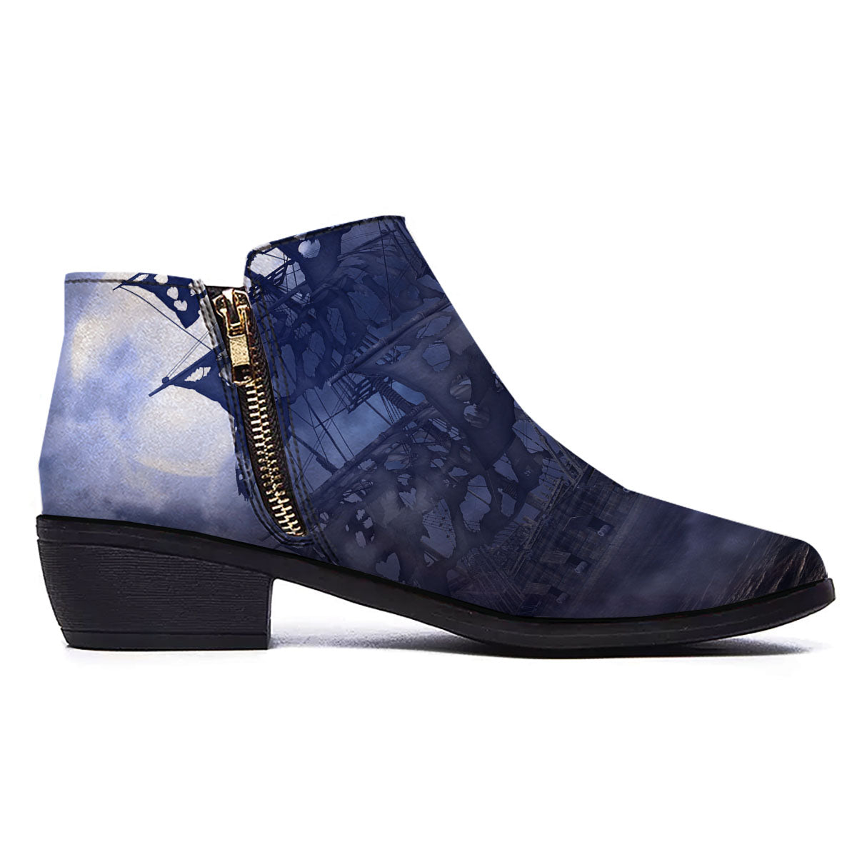 Flying Dutchman Ghost Pirate Ship Print Ankle Boots-grizzshop