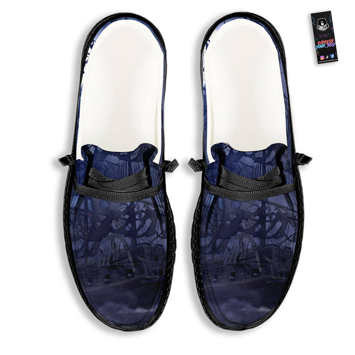 Flying Dutchman Ghost Pirate Ship Print Black Loafers-grizzshop