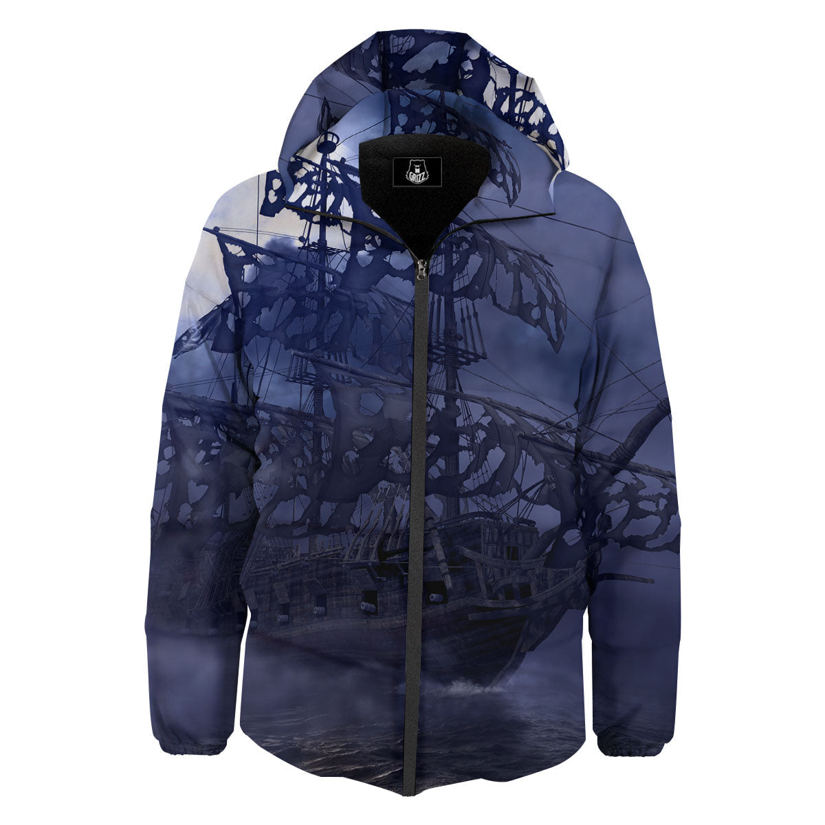 Flying Dutchman Ghost Pirate Ship Print Down Jacket-grizzshop