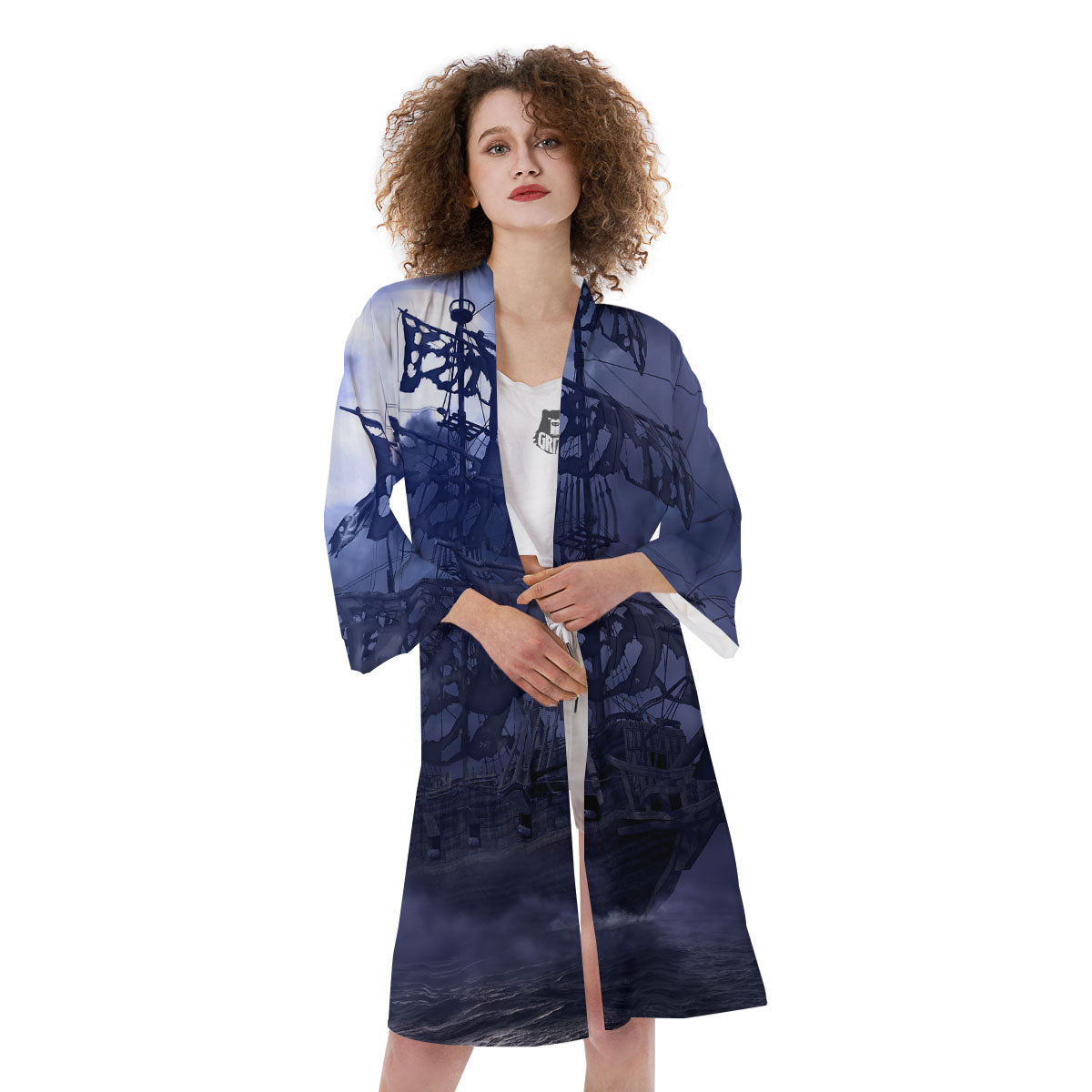 Flying Dutchman Ghost Pirate Ship Print Kimono-grizzshop
