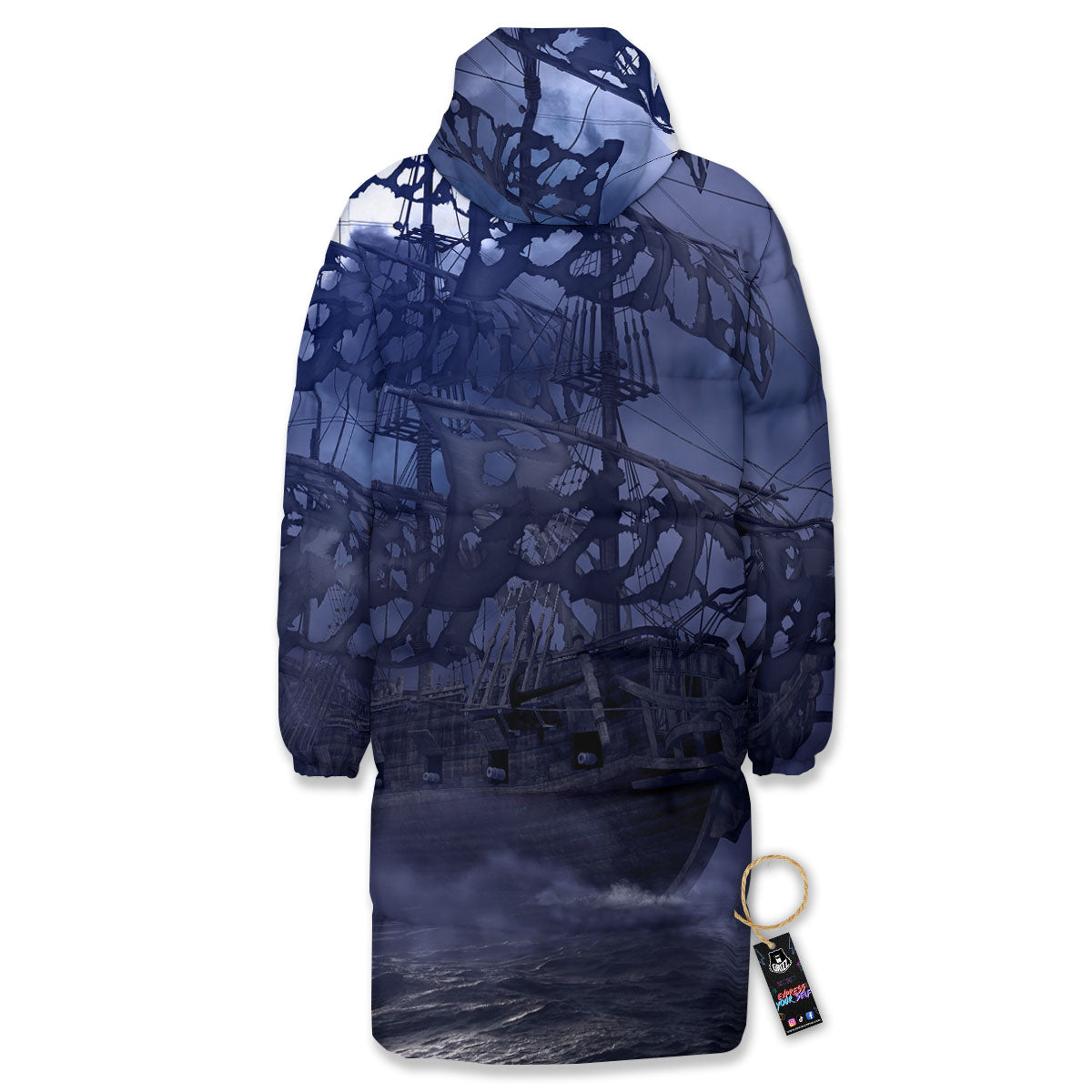 Flying Dutchman Ghost Pirate Ship Print Long Down Jacket-grizzshop