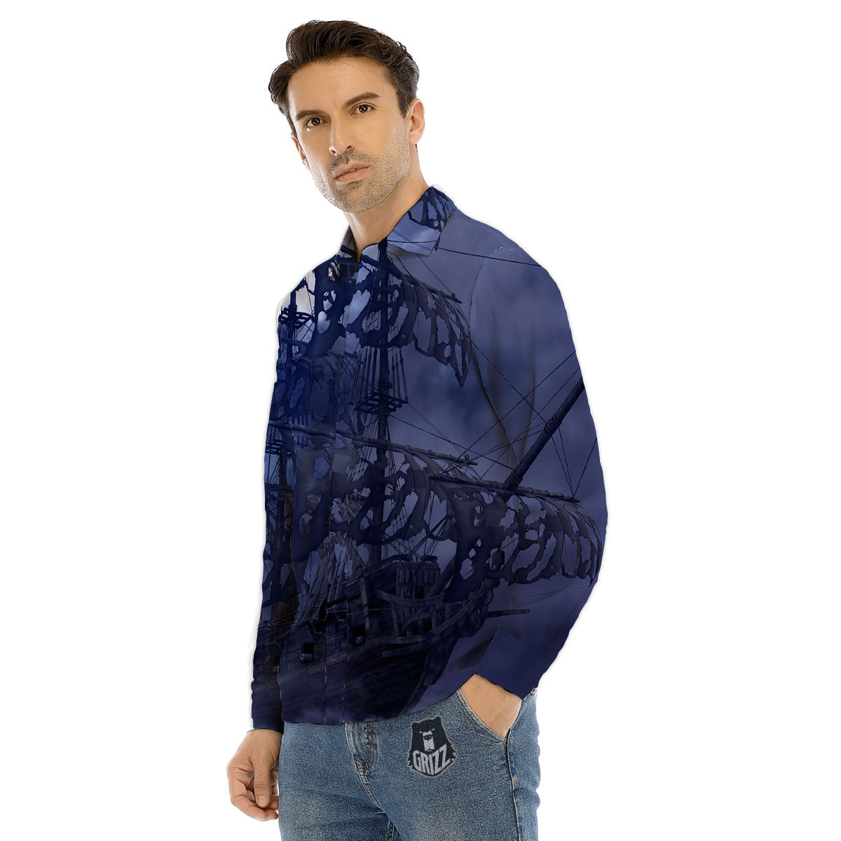 Flying Dutchman Ghost Pirate Ship Print Men's Dress Shirts-grizzshop