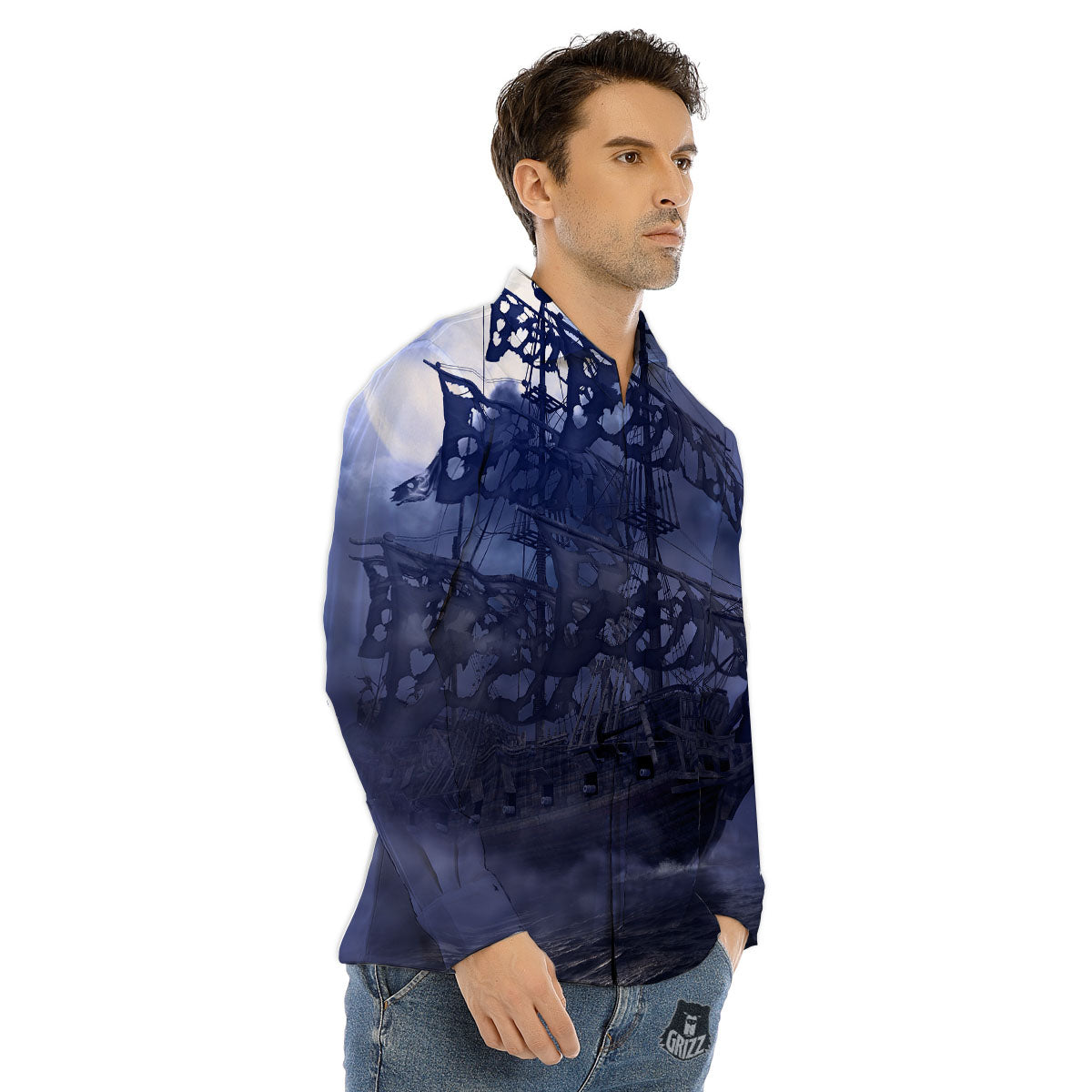 Flying Dutchman Ghost Pirate Ship Print Men's Dress Shirts-grizzshop