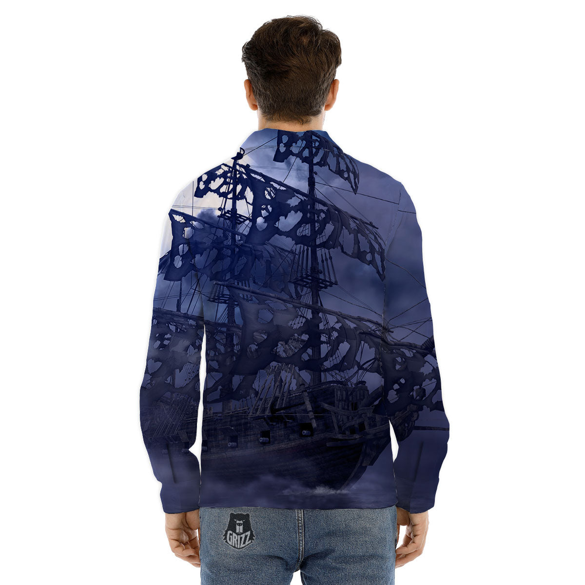 Flying Dutchman Ghost Pirate Ship Print Men's Dress Shirts-grizzshop