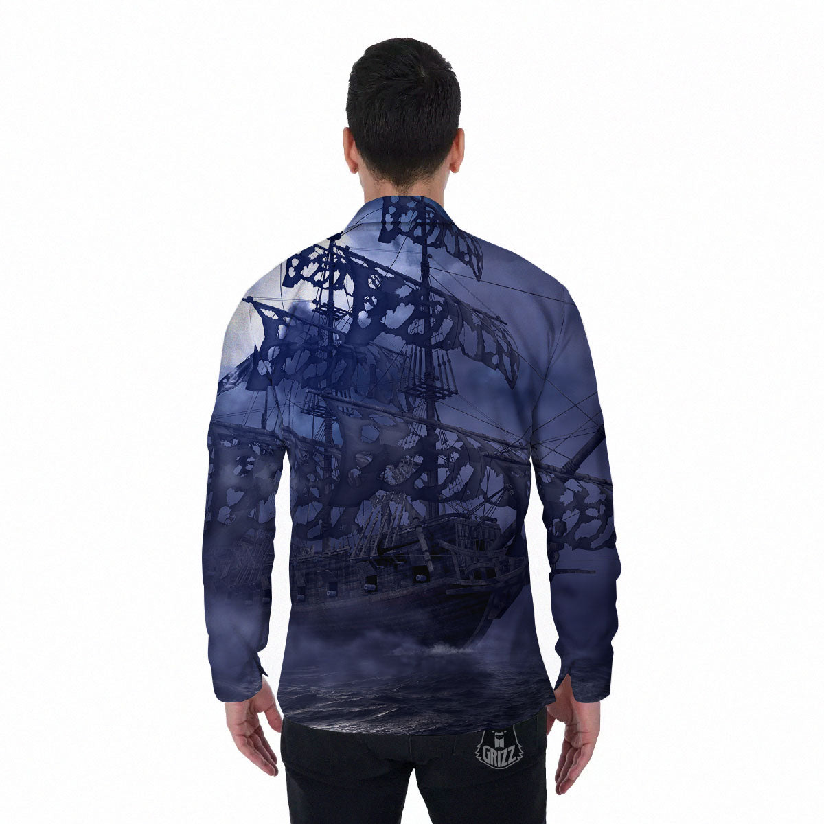 Flying Dutchman Ghost Pirate Ship Print Men's Long Sleeve Shirts-grizzshop