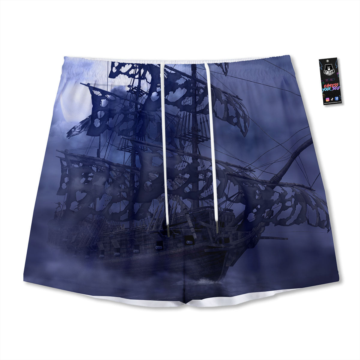 Flying Dutchman Ghost Pirate Ship Print Mesh Shorts