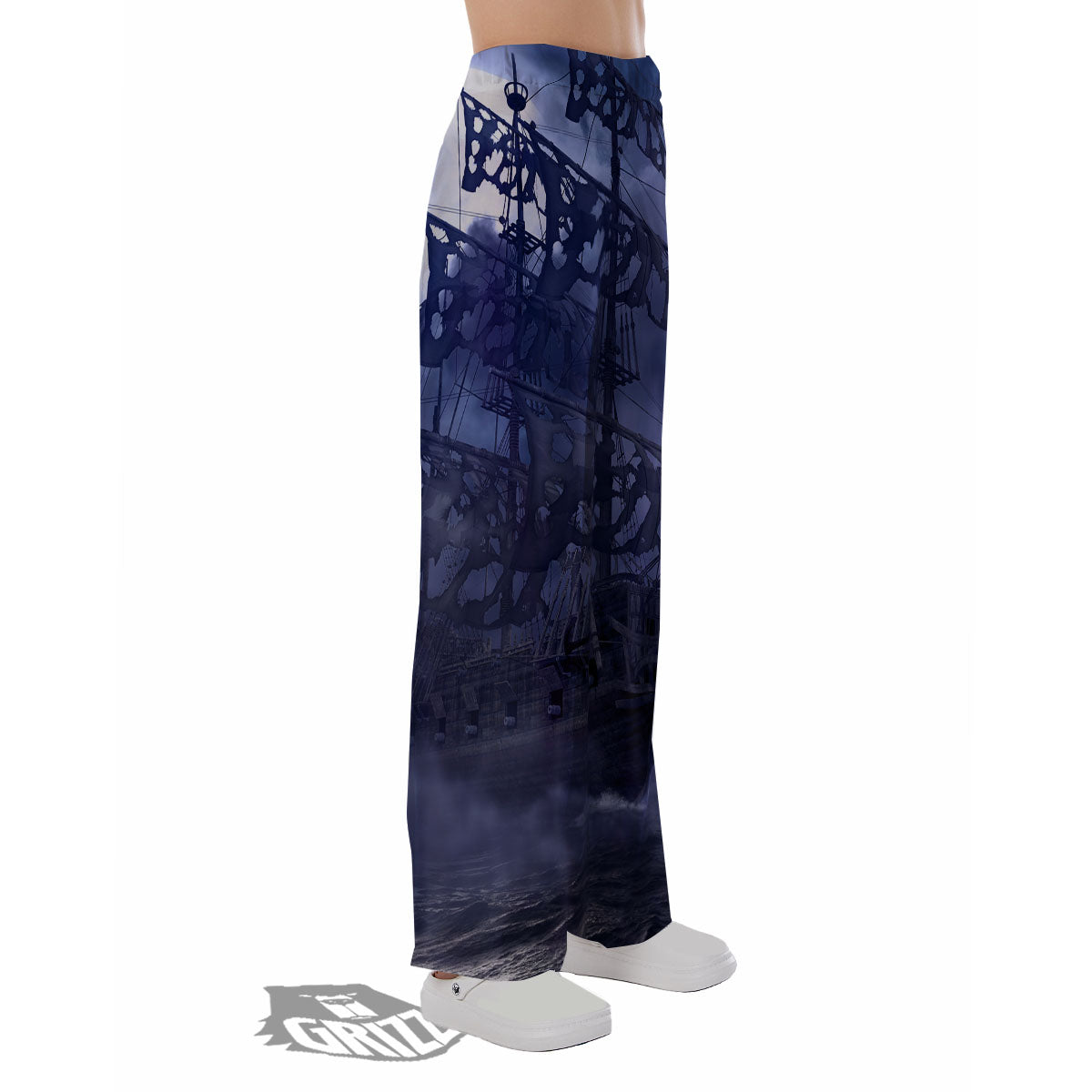 Flying Dutchman Ghost Pirate Ship Print Pajama Pants-grizzshop